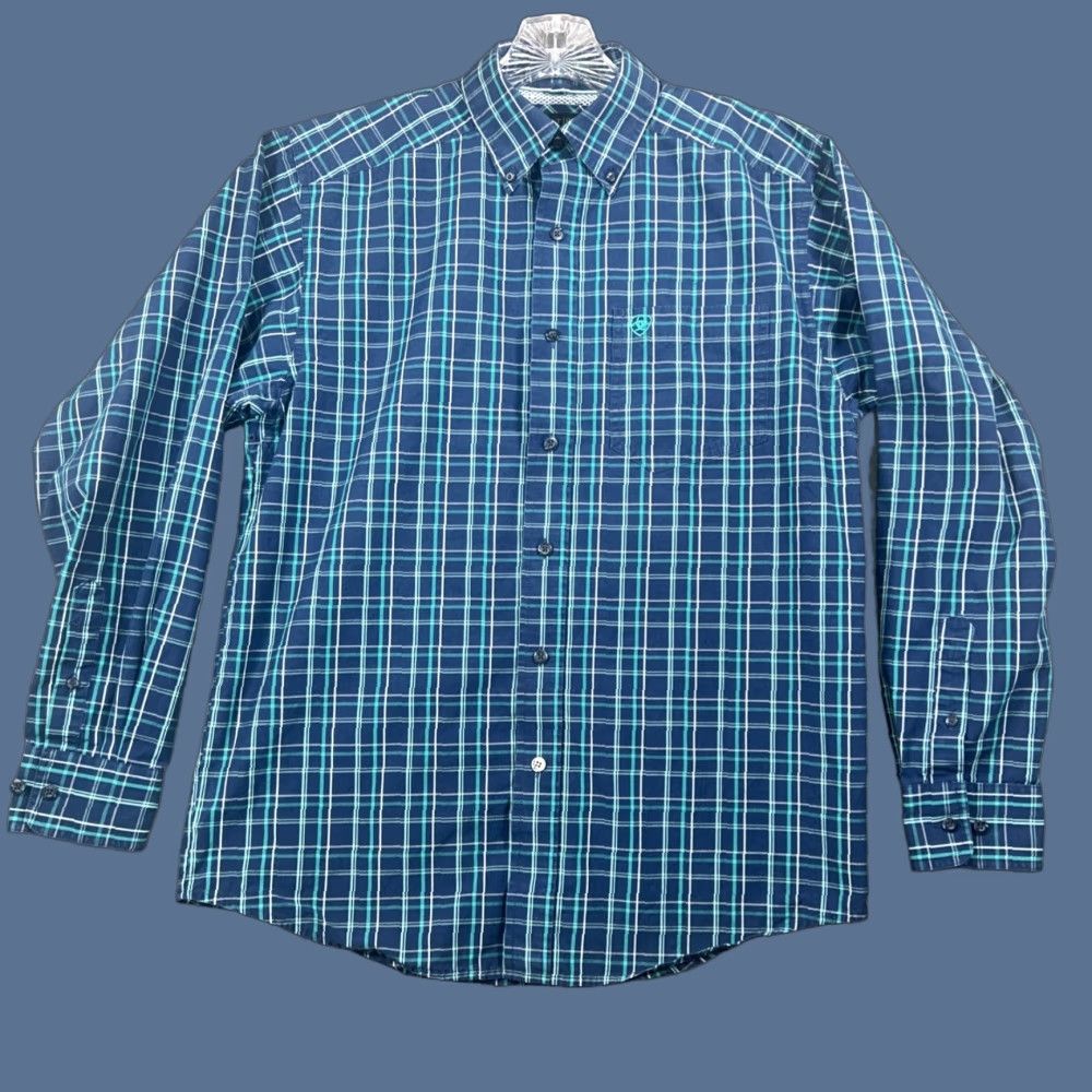 Ariat Ariat Pro Series Shirt Mens Small Button-Down Long Sleeve Plaid Blue Green Western Cowboy Size US S / EU 44-46 / 1 - 1 Thumbnail