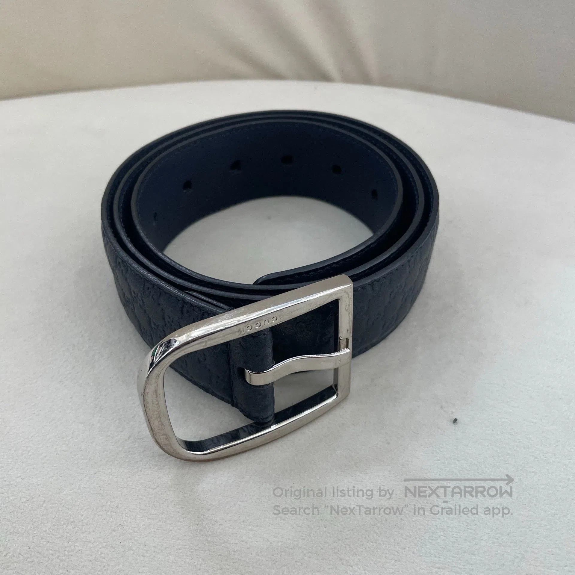 Gucci Gucci Blue Monogram Embossed Silver Buckle Belt. Size ONE SIZE - 6 Thumbnail