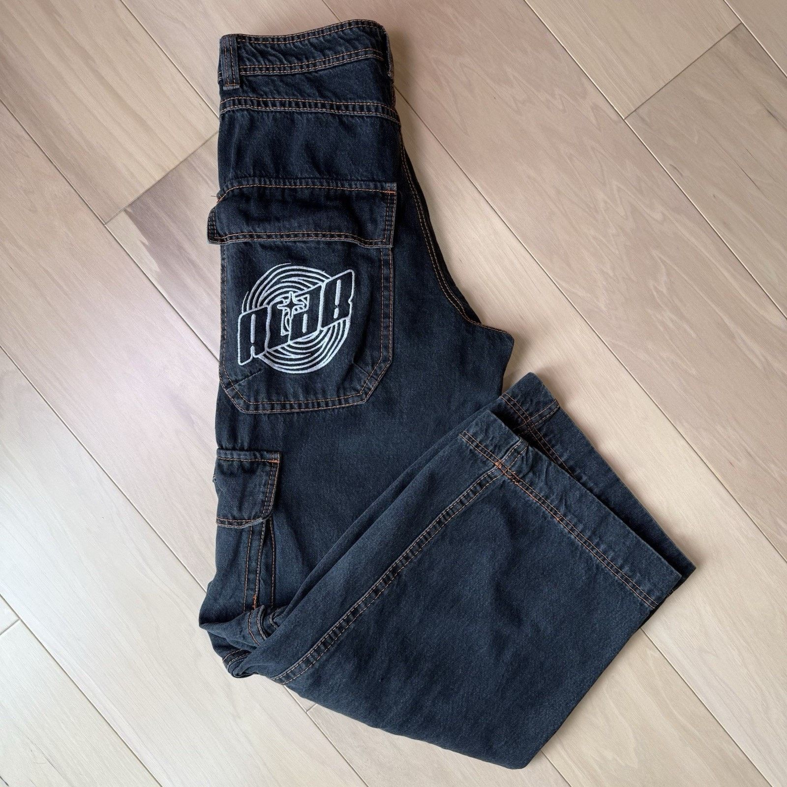 Alabaster Industries ALAB Mega Overheat Cargo Jeans 31 Black Baggy Denim Size US 31 - 2 Thumbnail