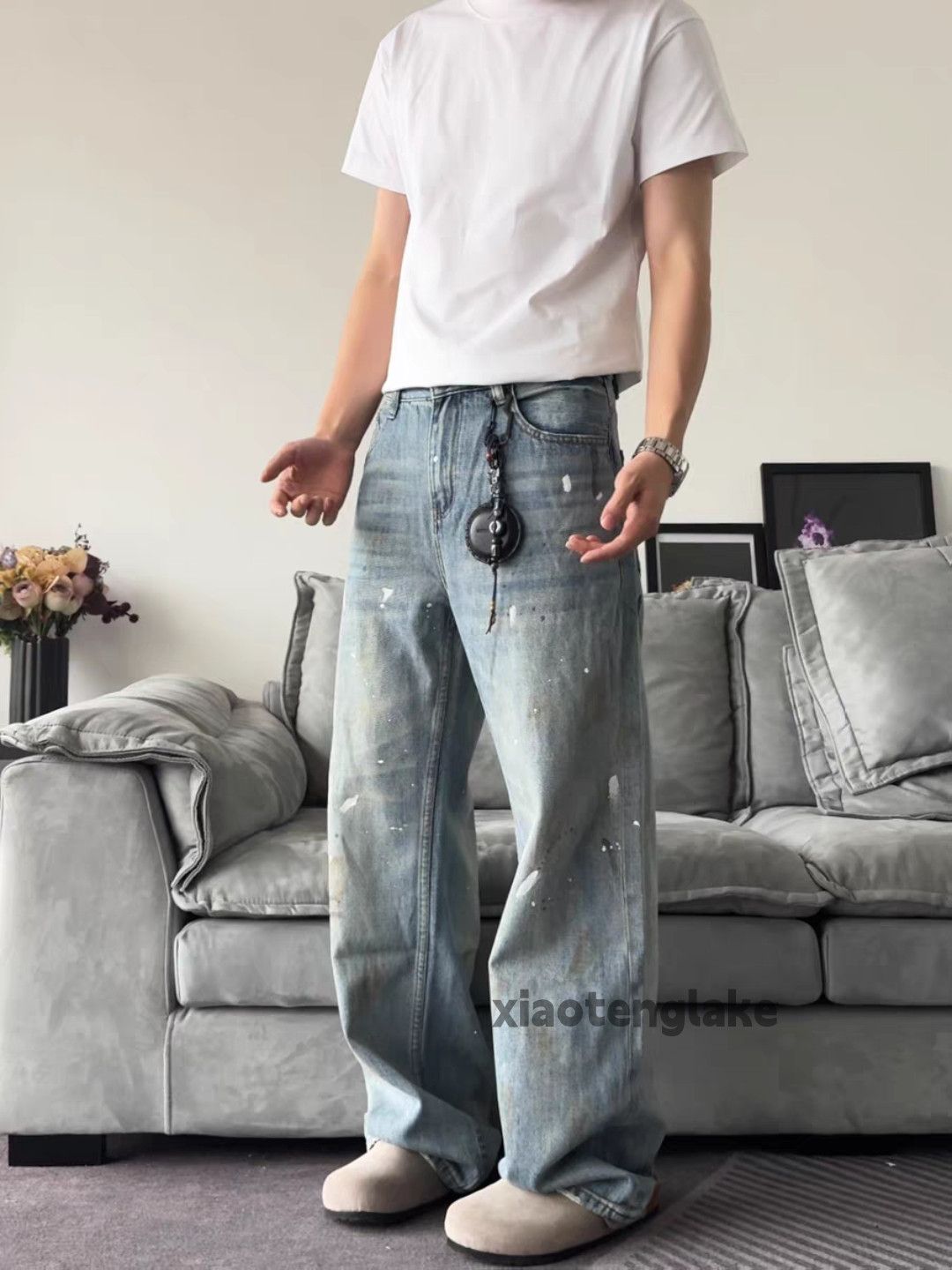 Jean × Vintage washed faded loose baggy stain paint rusty jeans Size US 28 / EU 44 - 4 Thumbnail