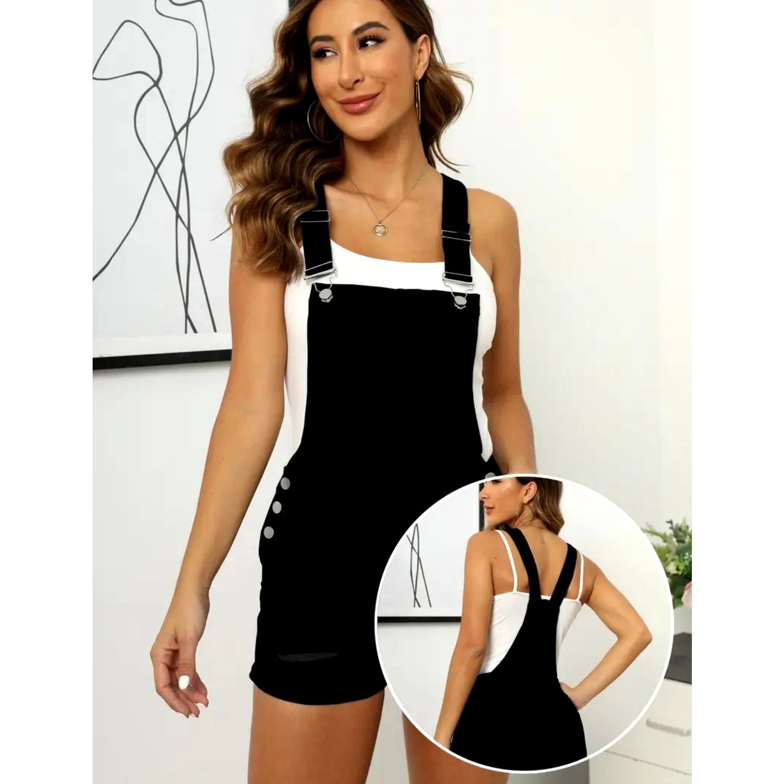 Other Ripped Rolled Denim Style Overalls Shorts Romper Black S Size 27" / US 4 / IT 40 - 5 Thumbnail