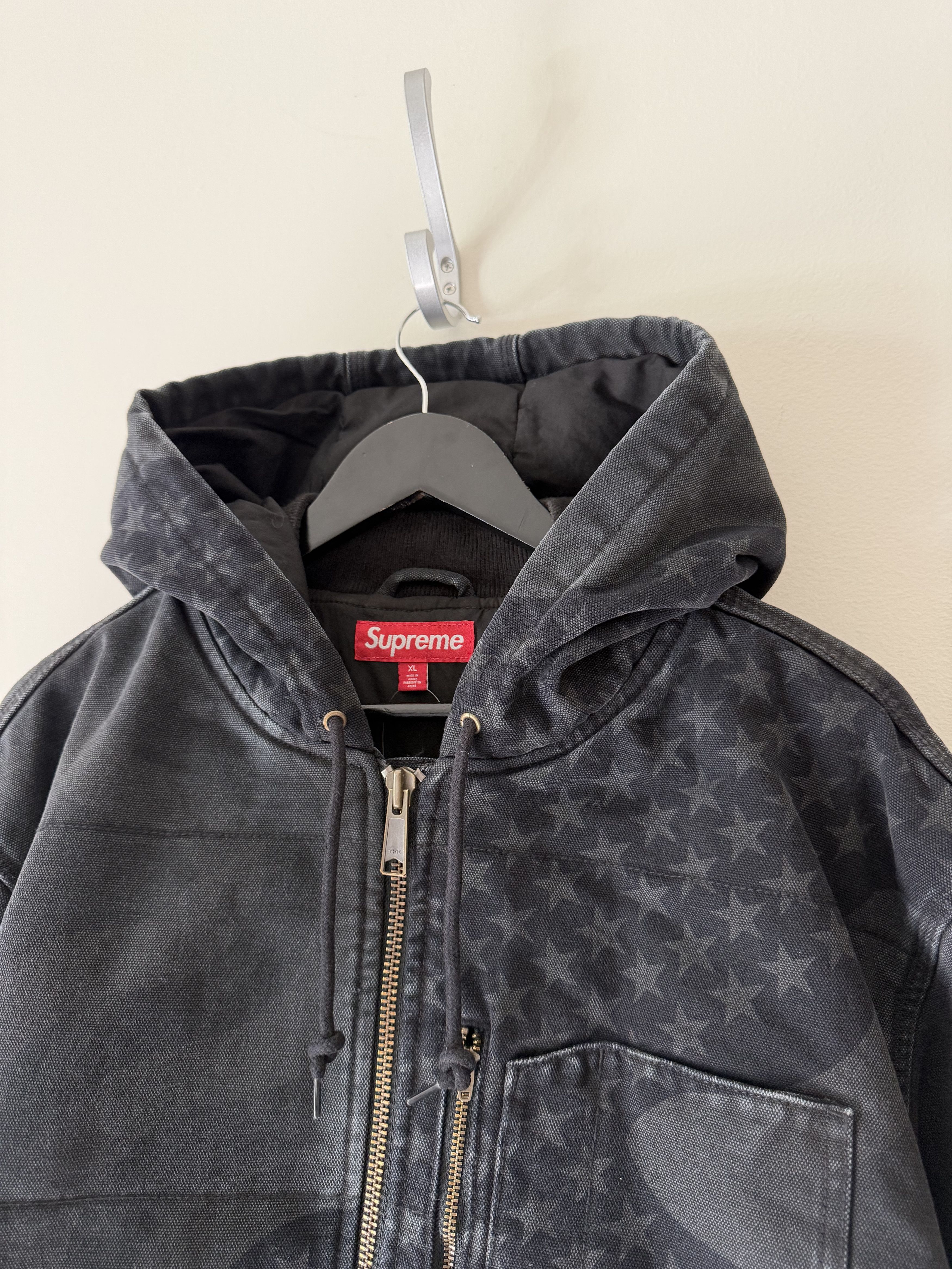 Supreme Supreme Flag Quilted Hooded Work Jacket in Black Size US XL / EU 56 / 4 - 2 Thumbnail