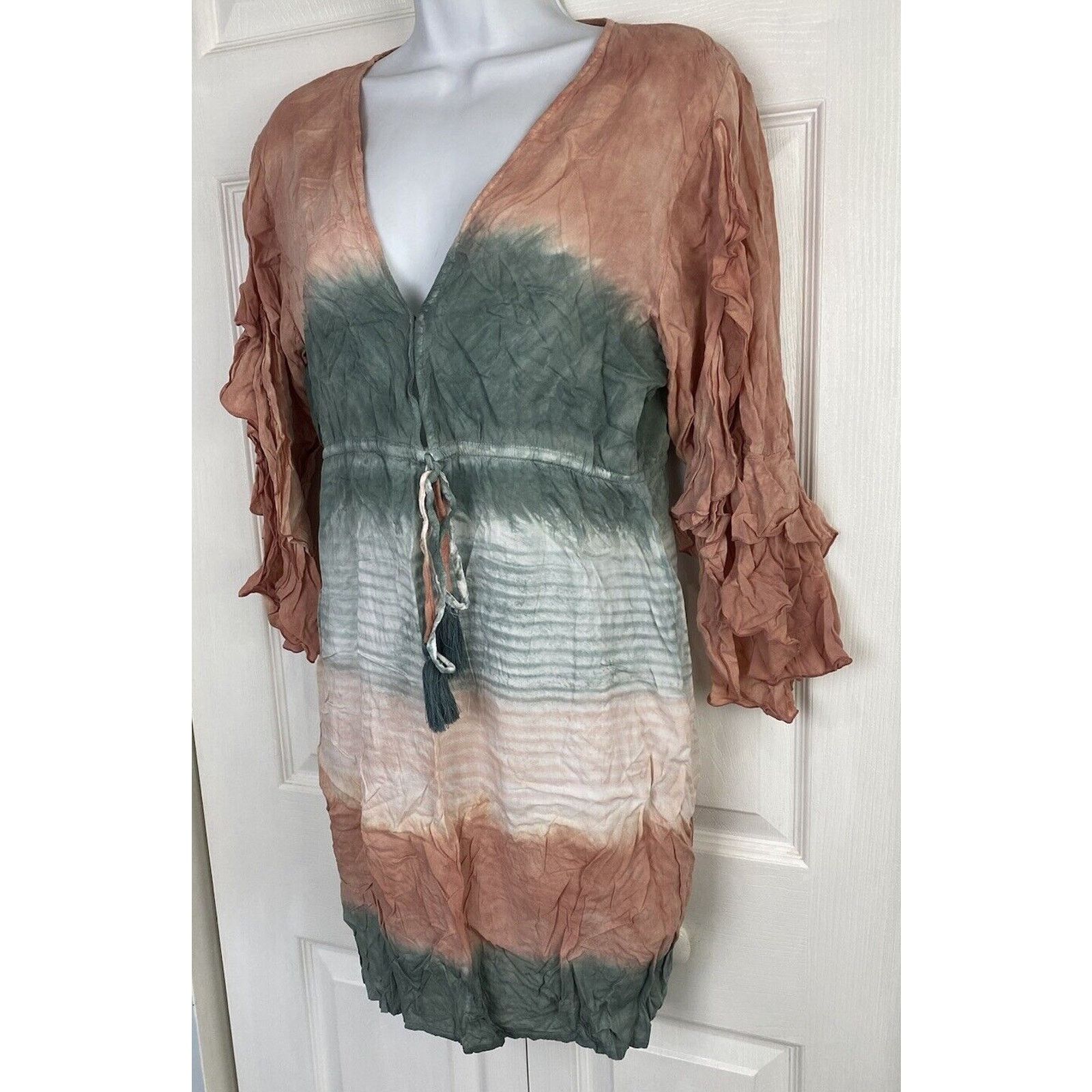 Other Tiare Hawaii Gray Orange Tie Dye Dress Cover Up Ruffle Size S / US 4 / IT 40 - 2 Thumbnail