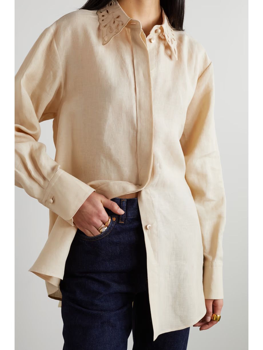 Chloe o1y0825 Linen Shirt in Beige Size S / US 4 / IT 40 - 2 Thumbnail