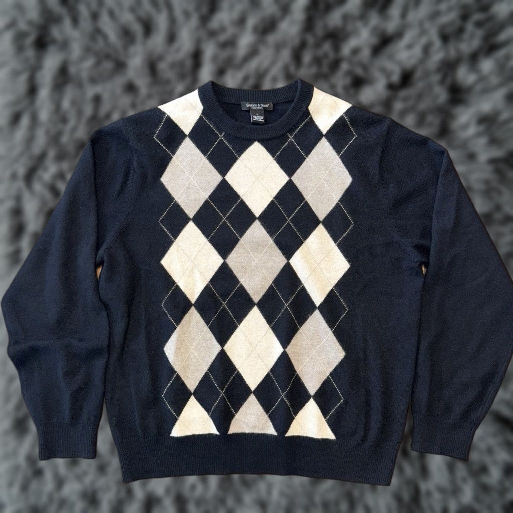 Vintage Grayson & Dunn Sweater Mens Large Black Argyle Cashmere Crewneck Pullover Size US L / EU 52-54 / 3 - 1 Thumbnail