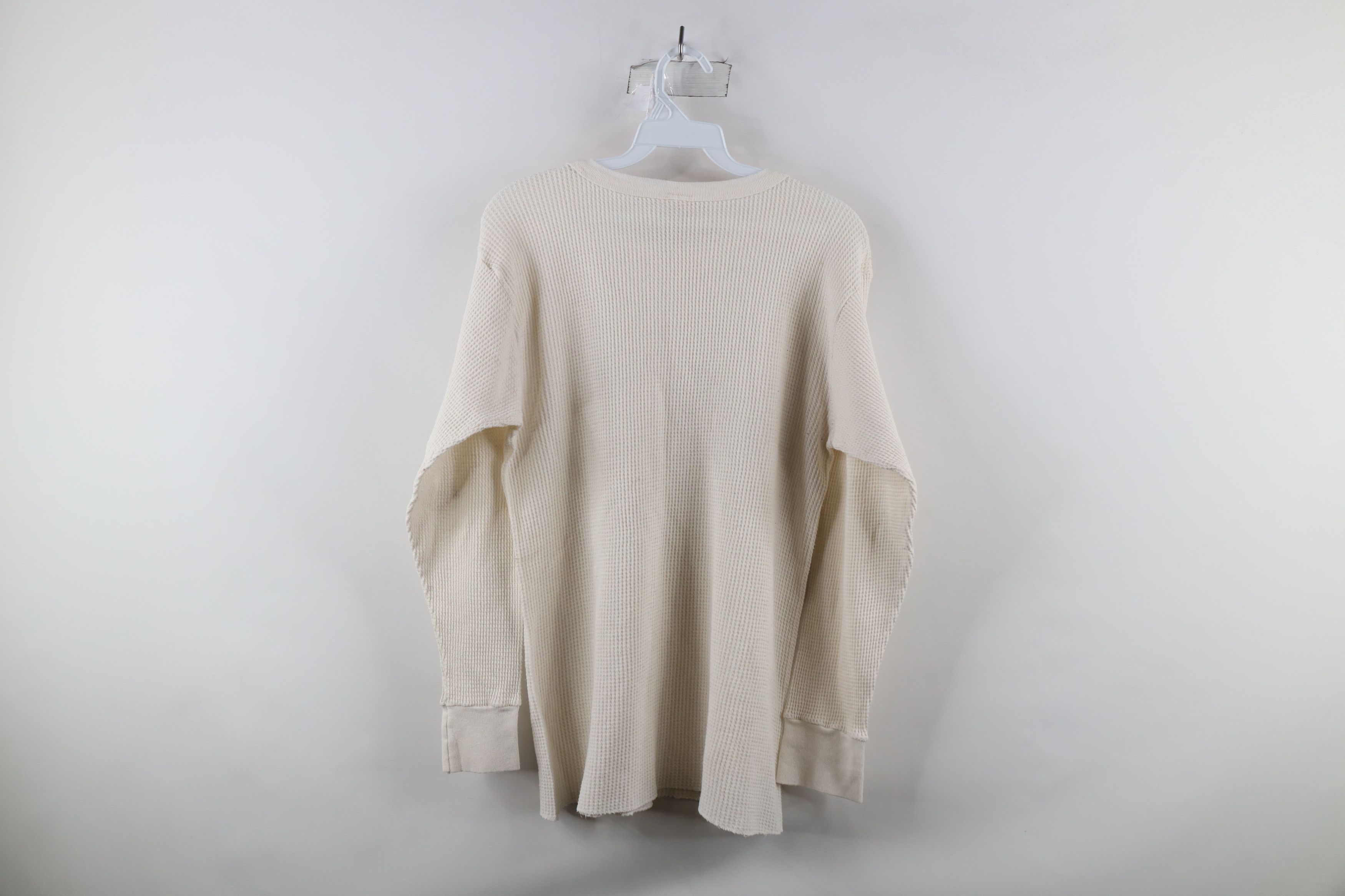 Vintage Vintage 90s Streetwear Waffle Knit Long Sleeve T-Shirt Cream Size US L / EU 52-54 / 3 - 7 Thumbnail