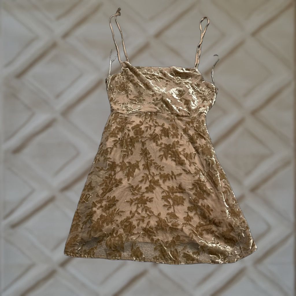 Velvet Le Lis Dress Womens M Brown Velvet Floral Spaghetti Backless Sleeveless Zip Knee Length Size M / US 6-8 / IT 42-44 - 1 Thumbnail