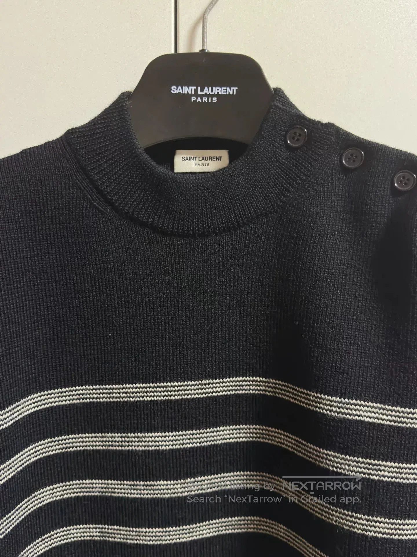 Saint Laurent Paris black striped shoulder button knit sweater. Size US S / EU 44-46 / 1 - 3 Thumbnail