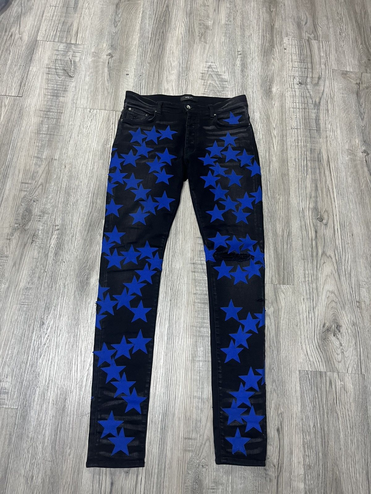 Amiri Alchemist Suede Stars Blue Aged Black Denim