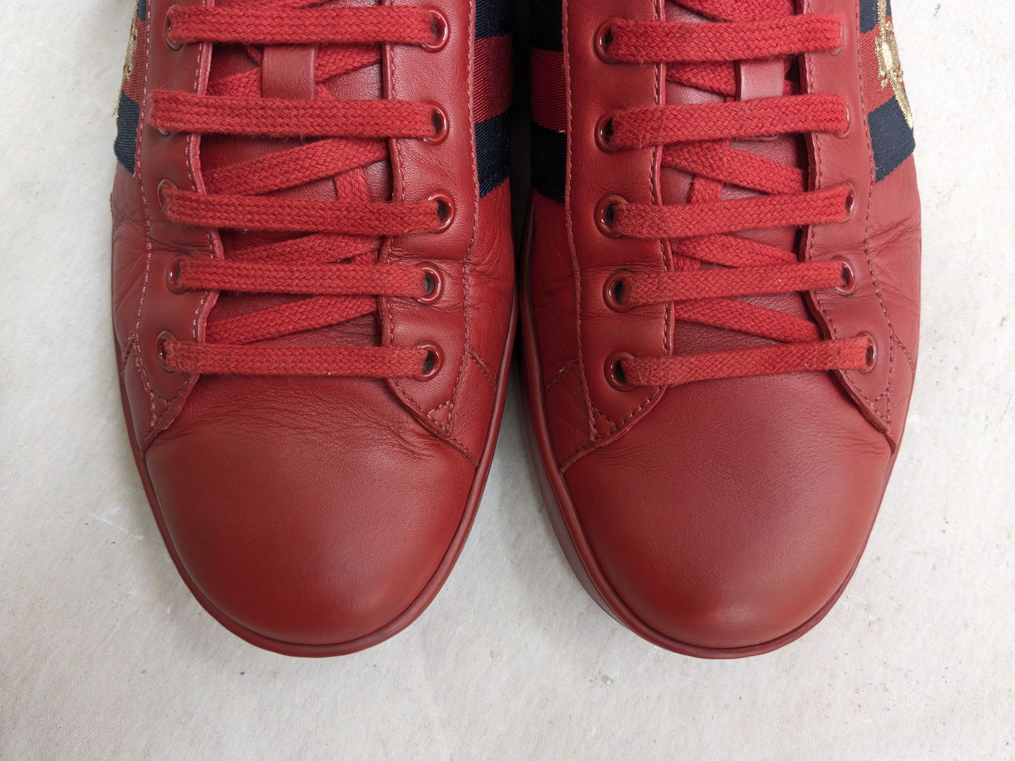 Gucci Gucci Ace Sneakers Red Bee Leather Low Tops Size US 12.5 / EU 45-46 - 2 Thumbnail