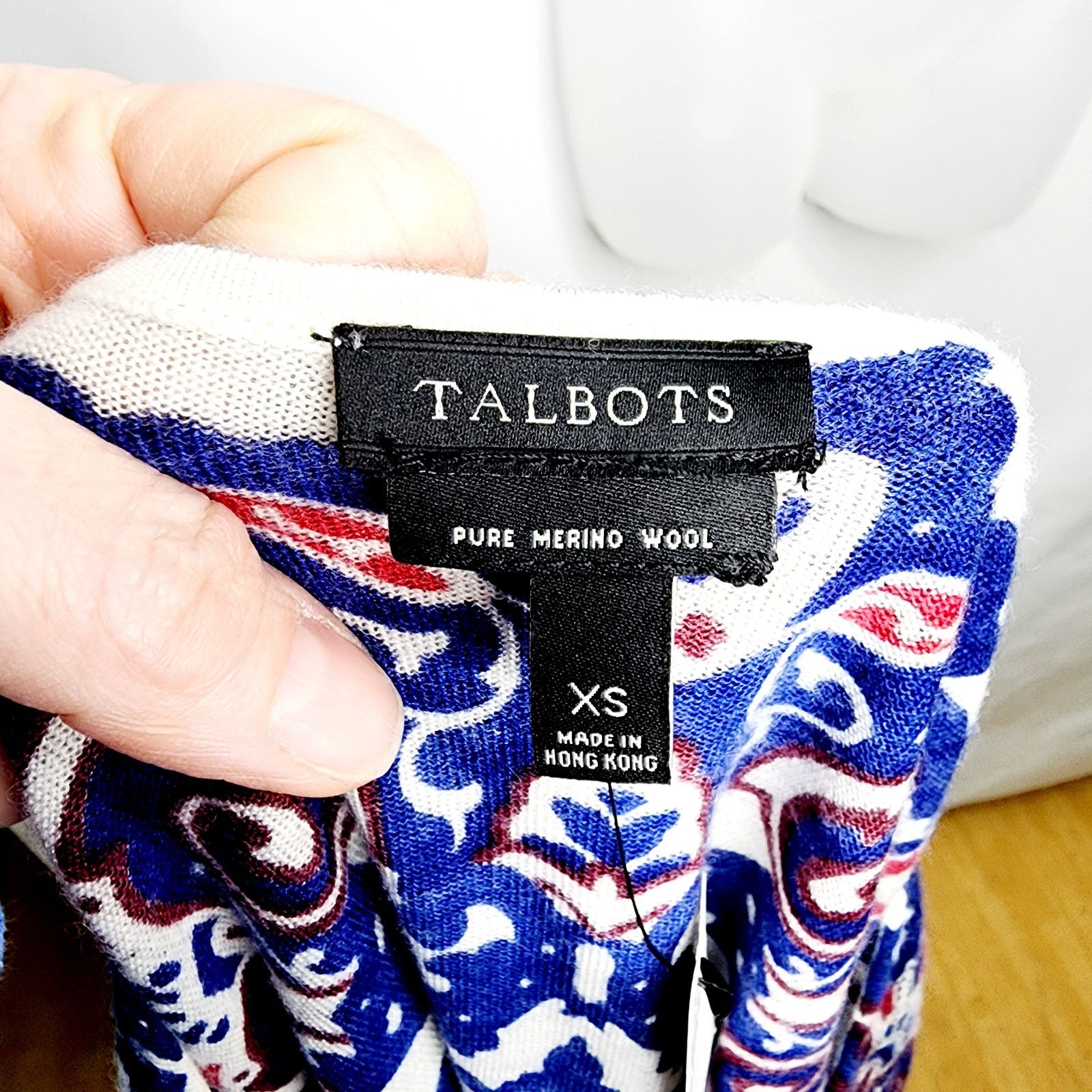 Other Talbots Pure Merino Wool Blue & Red Paisley Sweater XS NEW Size XS / US 0-2 / IT 36-38 - 4 Thumbnail