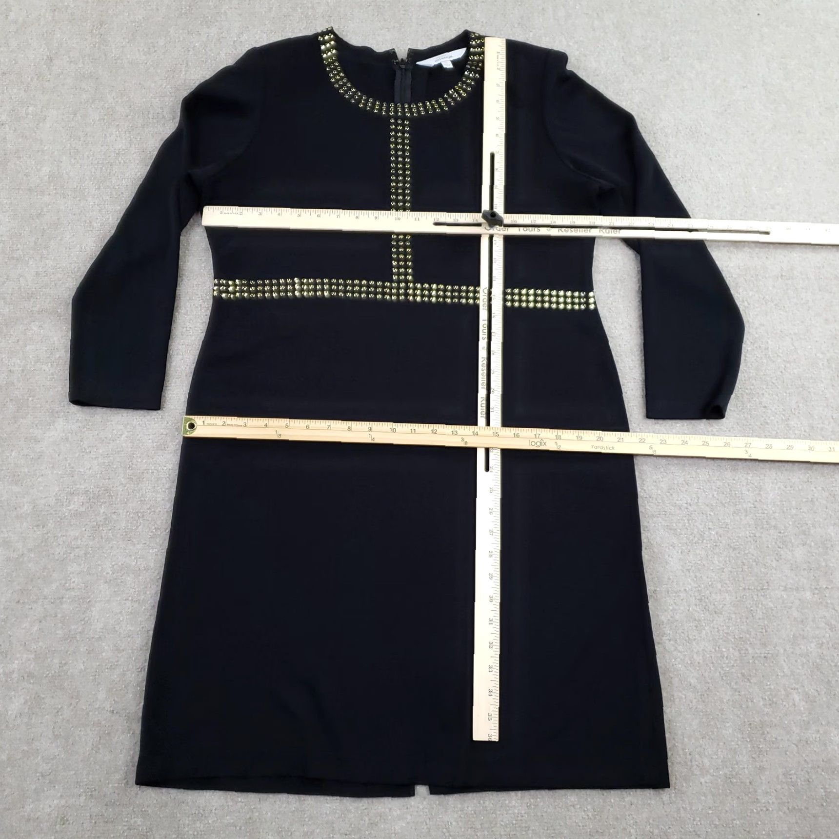 Vintage Misook Dress Women XL Black Gold Studded Shift 3/4 Sleeve Cocktail  Party - www.bongoclub.cl