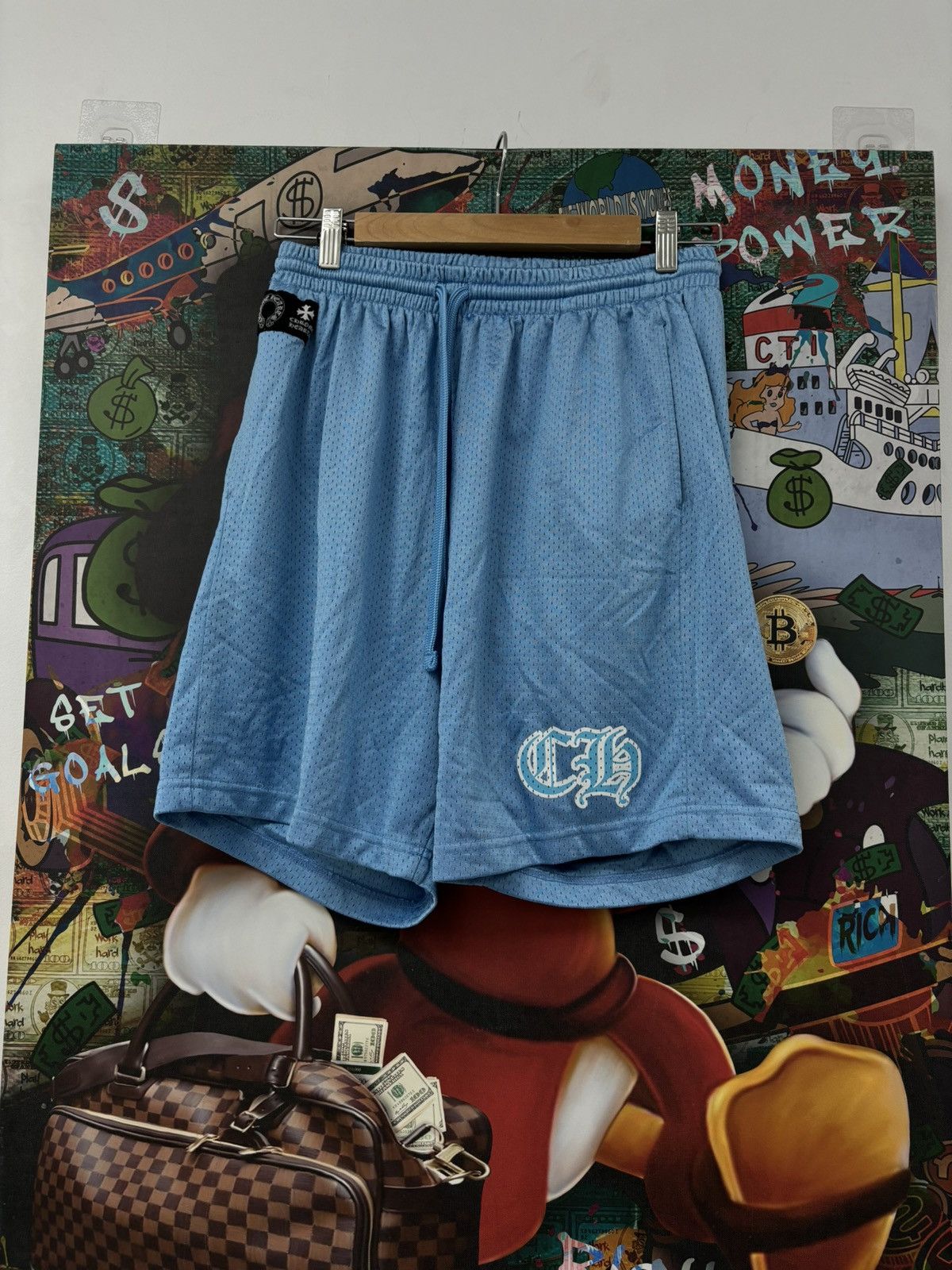 在庫少◆送料込♪【Chrome Hearts】mesh varsity shorts blue Chrome Hearts Chrome hearts baby blue mesh shorts large