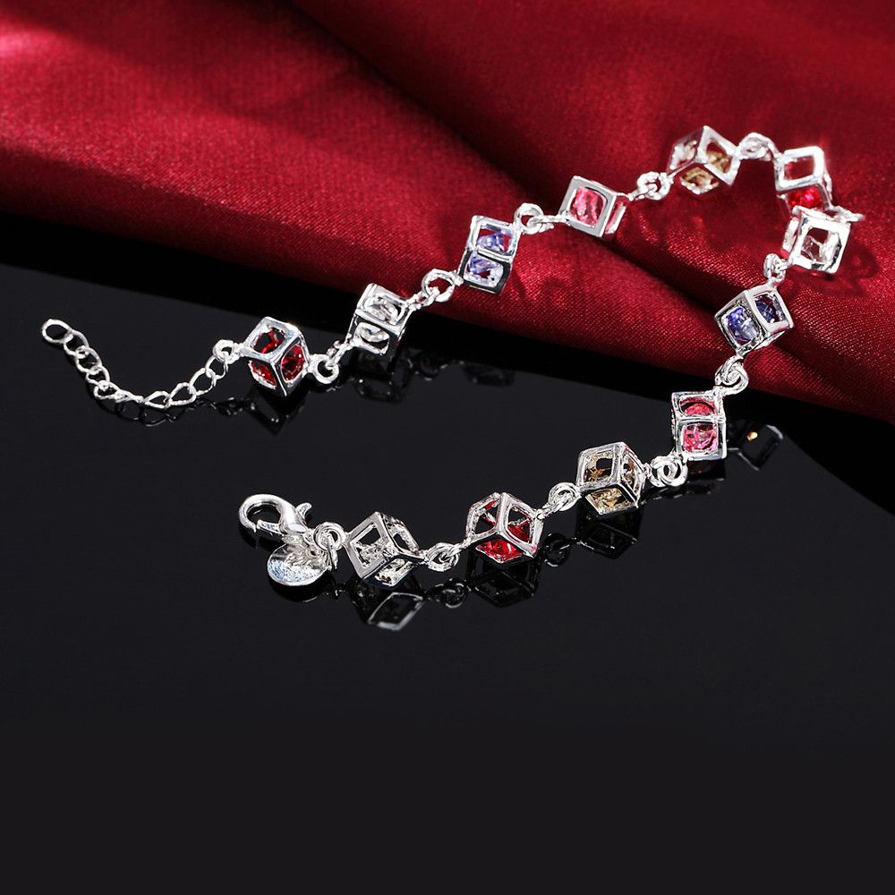 Jewelry Colorful Crystal Beads 925 Silver Chain Bracelet Size ONE SIZE - 2 Thumbnail