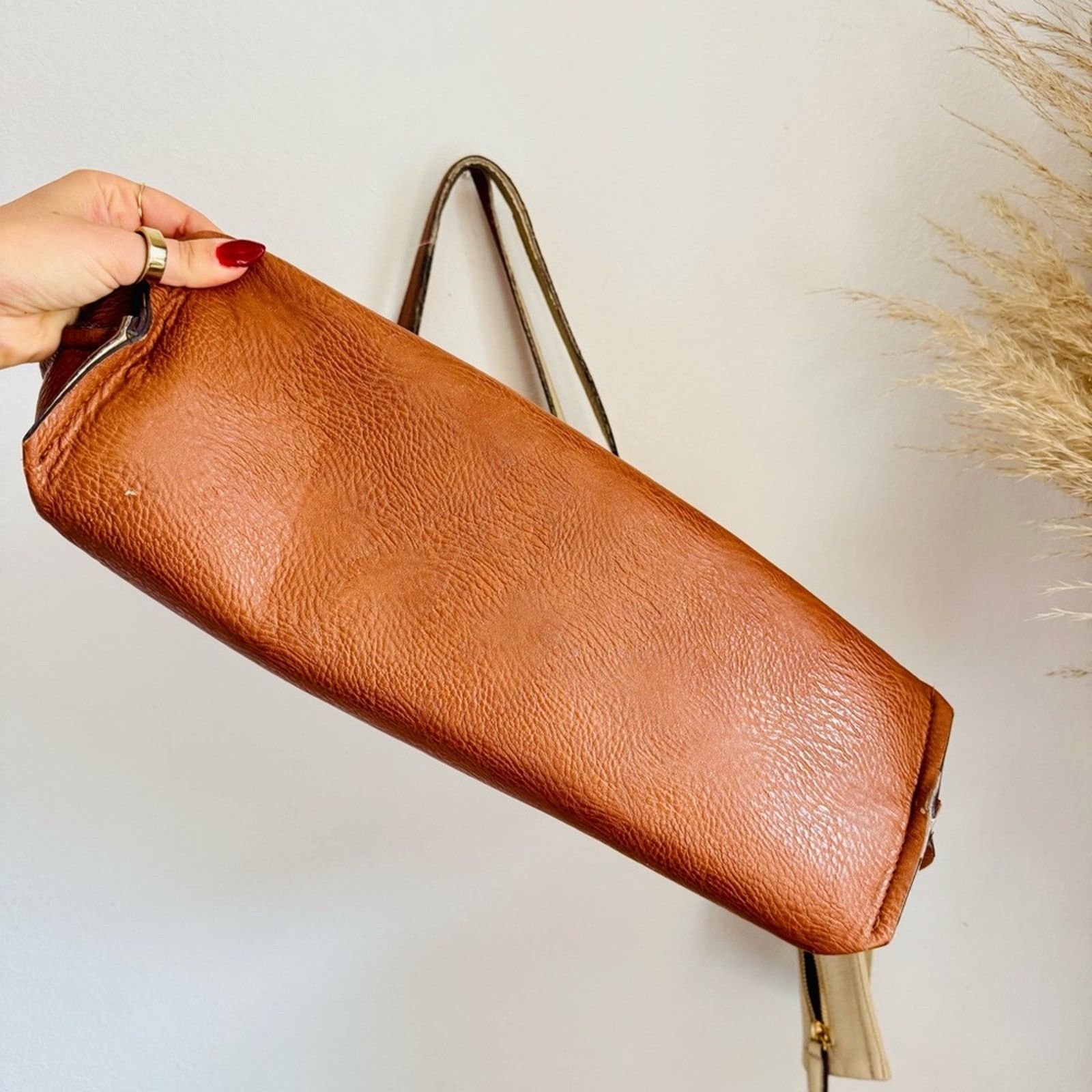 Anthropologie ANTHROPOLOGIE Brown Off White Zip Pouch Vegan Leather Purse Size ONE SIZE - 9 Thumbnail