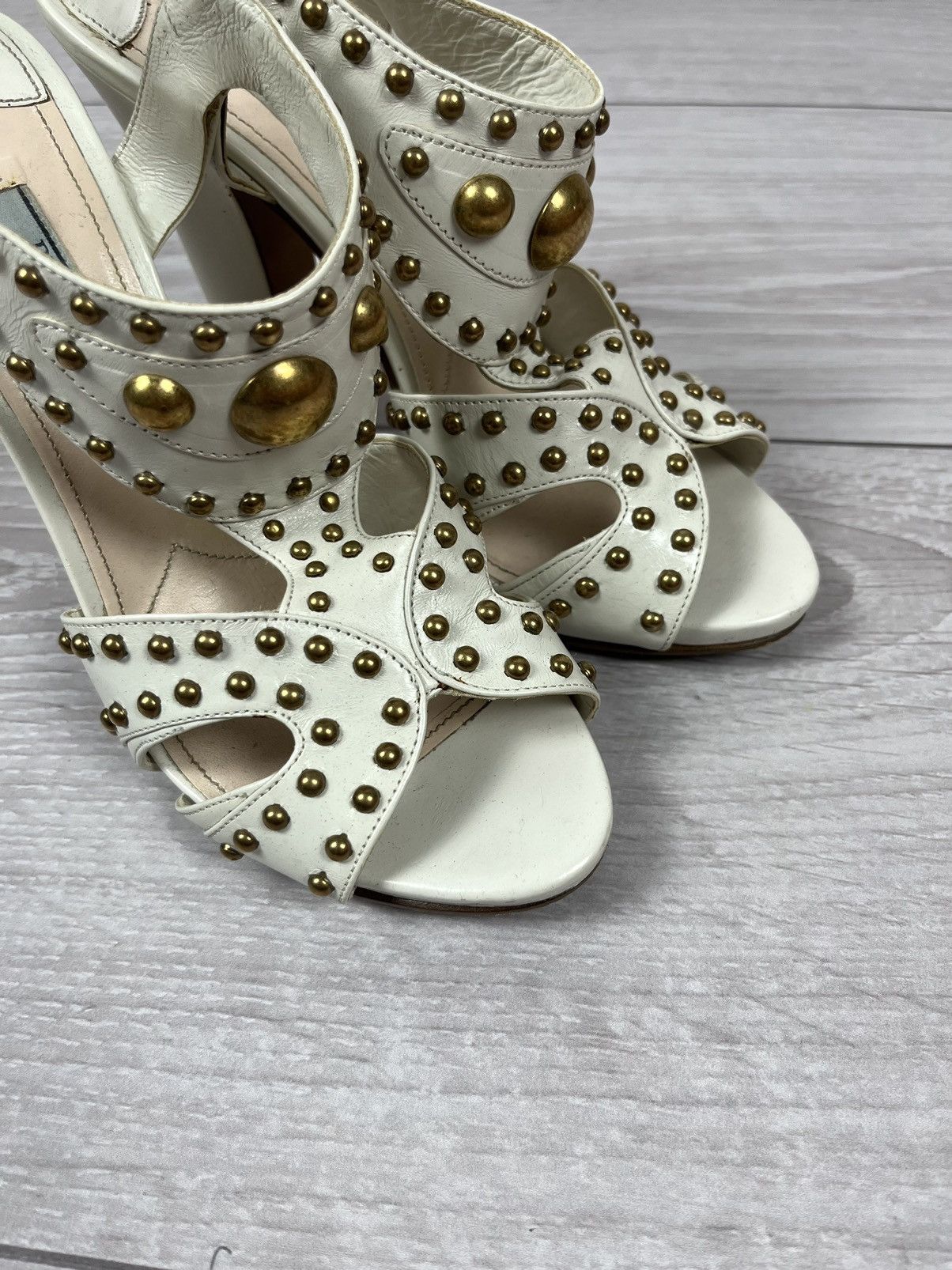 Prada Prada White Leather Studded Heels Sandals Shoes Size US 9 / IT 39 - 18 Thumbnail