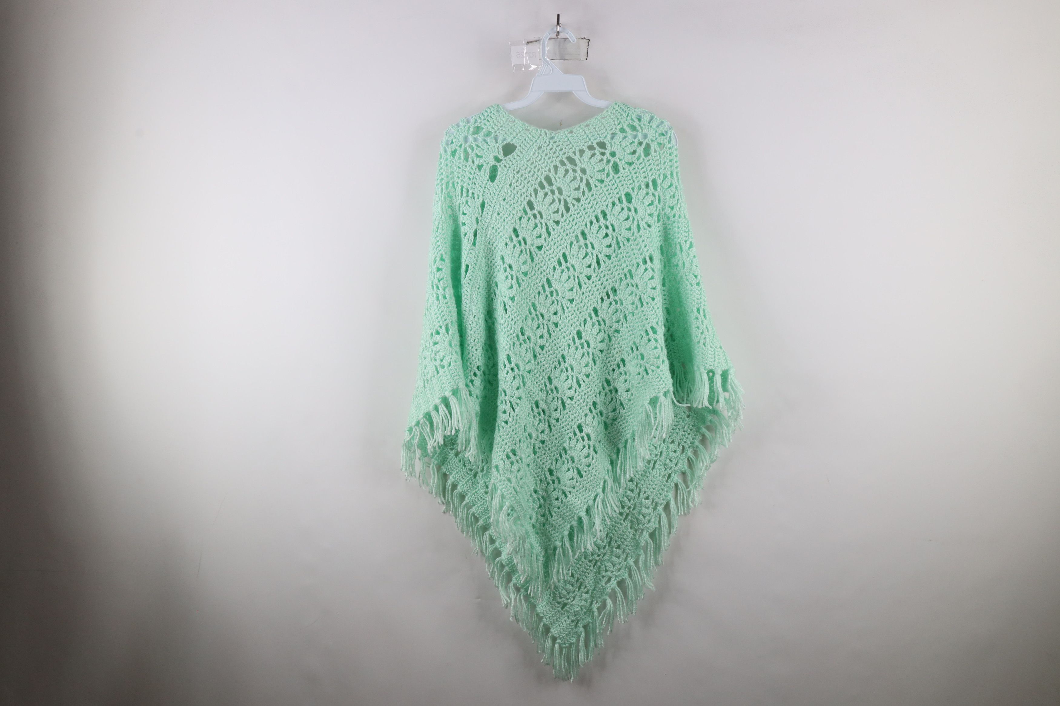 Vintage Vintage 60s 70s Boho Chic Fringed Poncho Sweater Mint Size ONE SIZE - 8 Thumbnail