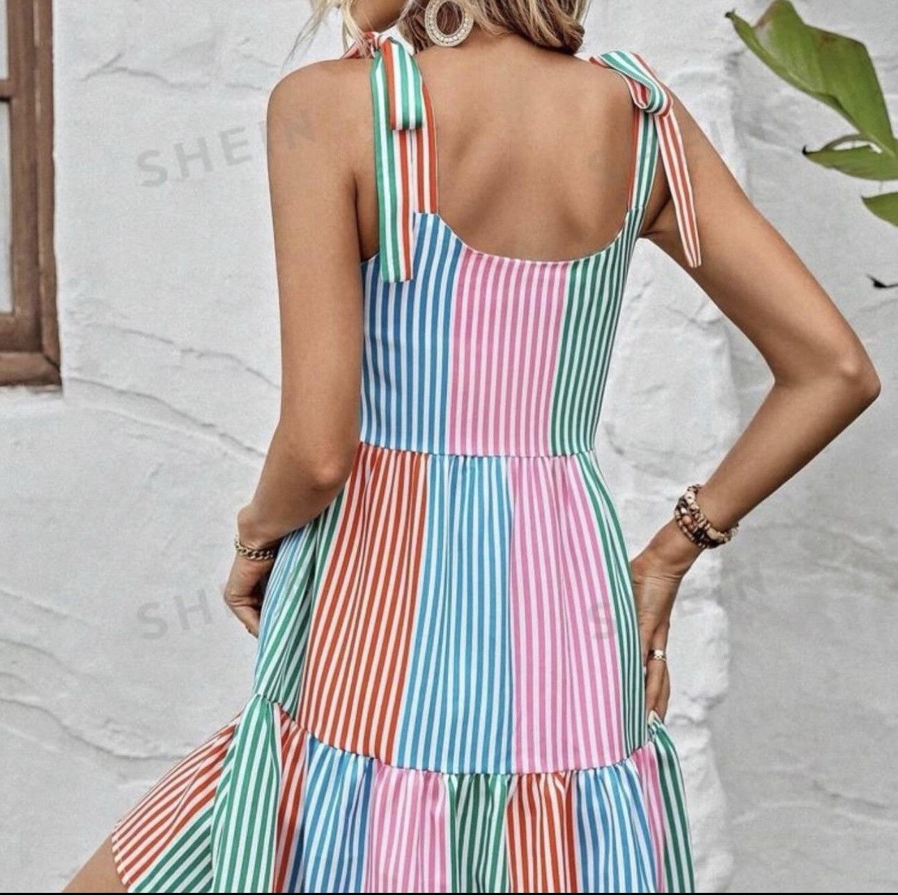 Shein SHEIN VCAY Striped Print Ruffle Hem Knot Shoulder Cami Dress Size M / US 6-8 / IT 42-44 - 3 Thumbnail