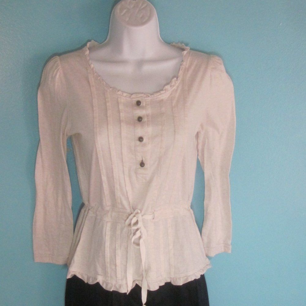 Marc Jacobs Marc Jacobs Size S Cotton Cream 3/4 Sleeve Blouse with Peplum Tie Waist Size S / US 4 / IT 40 - 1 Thumbnail