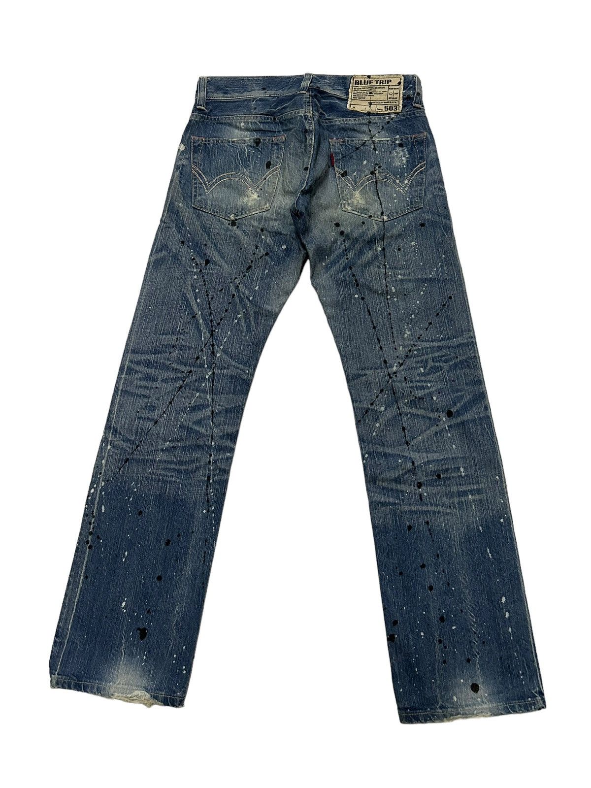 Japanese Brand × Kapital × Vintage Vtg Edwin503 Blue Trip distressed denim Rare☠️🎌🎌 Size US 32 / EU 48 - 7 Thumbnail