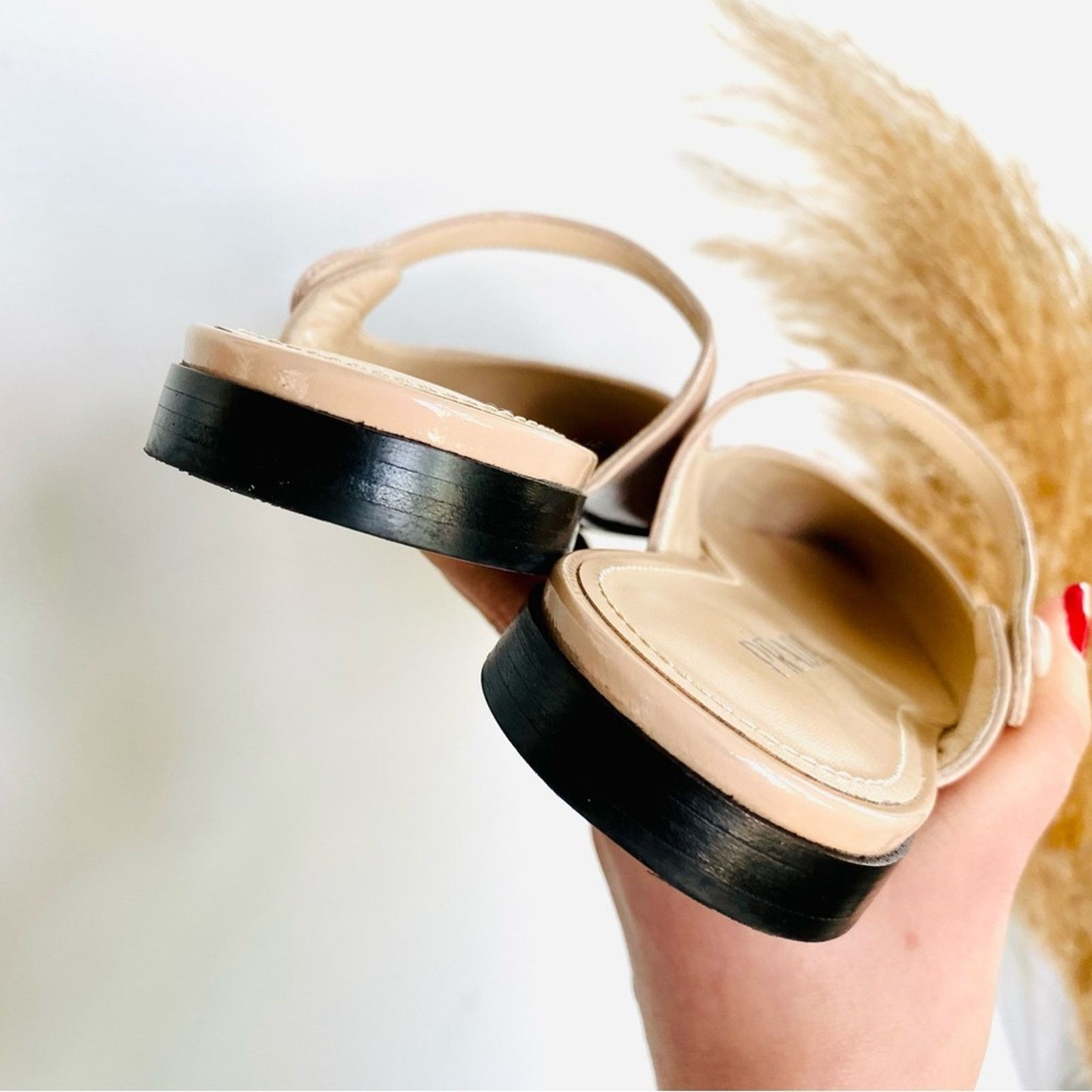 Prada PRADA Nude Cream Beige Patent Leather Flats Slip On Slides Size US 8 / IT 38 - 13 Thumbnail