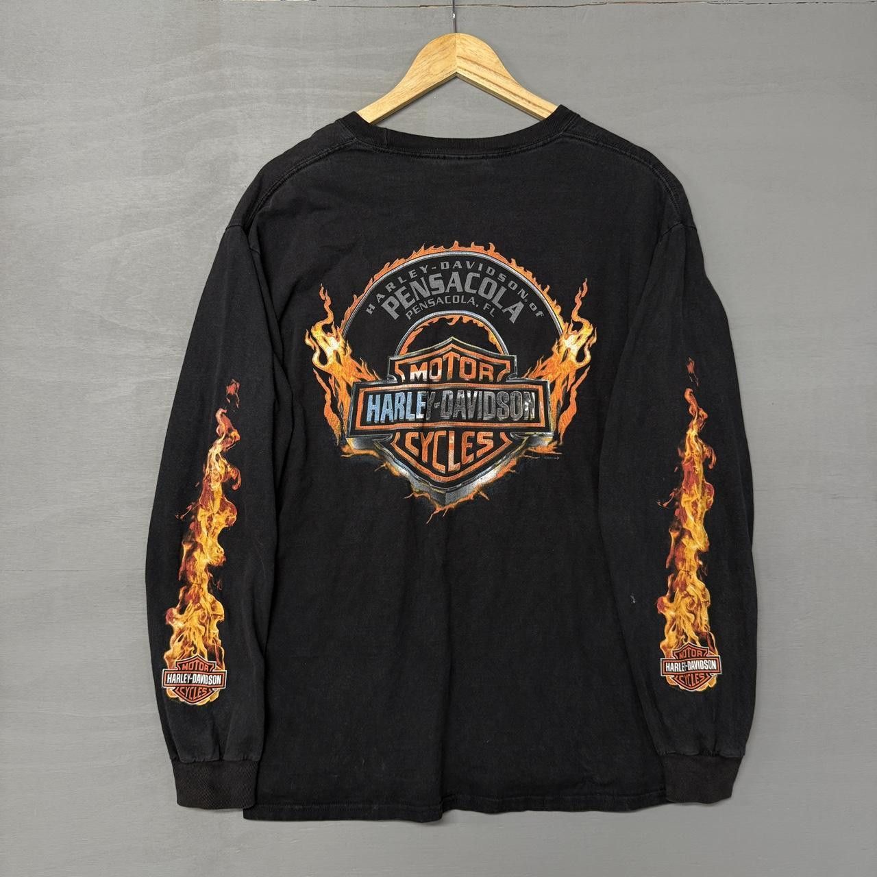 Harley Davidson Long Sleeve Flame Y2K Crazy Shirt Large