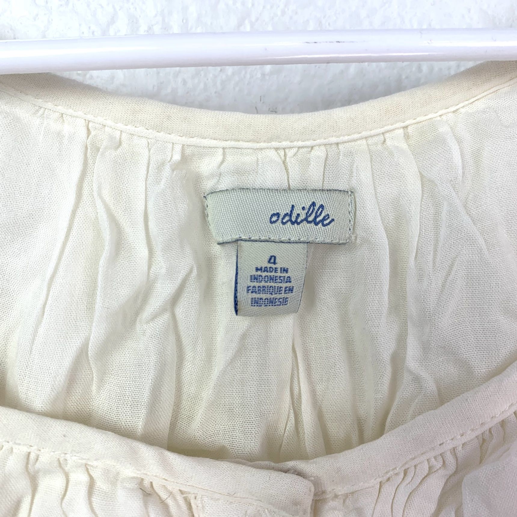 Anthropologie Odille Blouse Womens 4 Ivory Ruffle Pom-Pom Button Tiered Boho Peasant Blouse Top Short Sleeve Sailor? Size S / US 4 / IT 40 - 5 Thumbnail