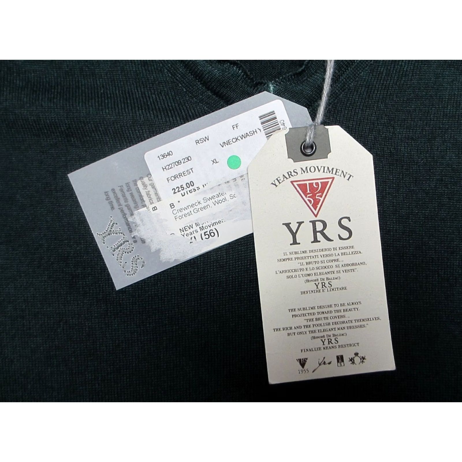 Vintage YRS Years Movement Sweater Mens XL Forest Green Merino Wool Knit V-Neck Pullover Size US XL / EU 56 / 4 - 2 Thumbnail