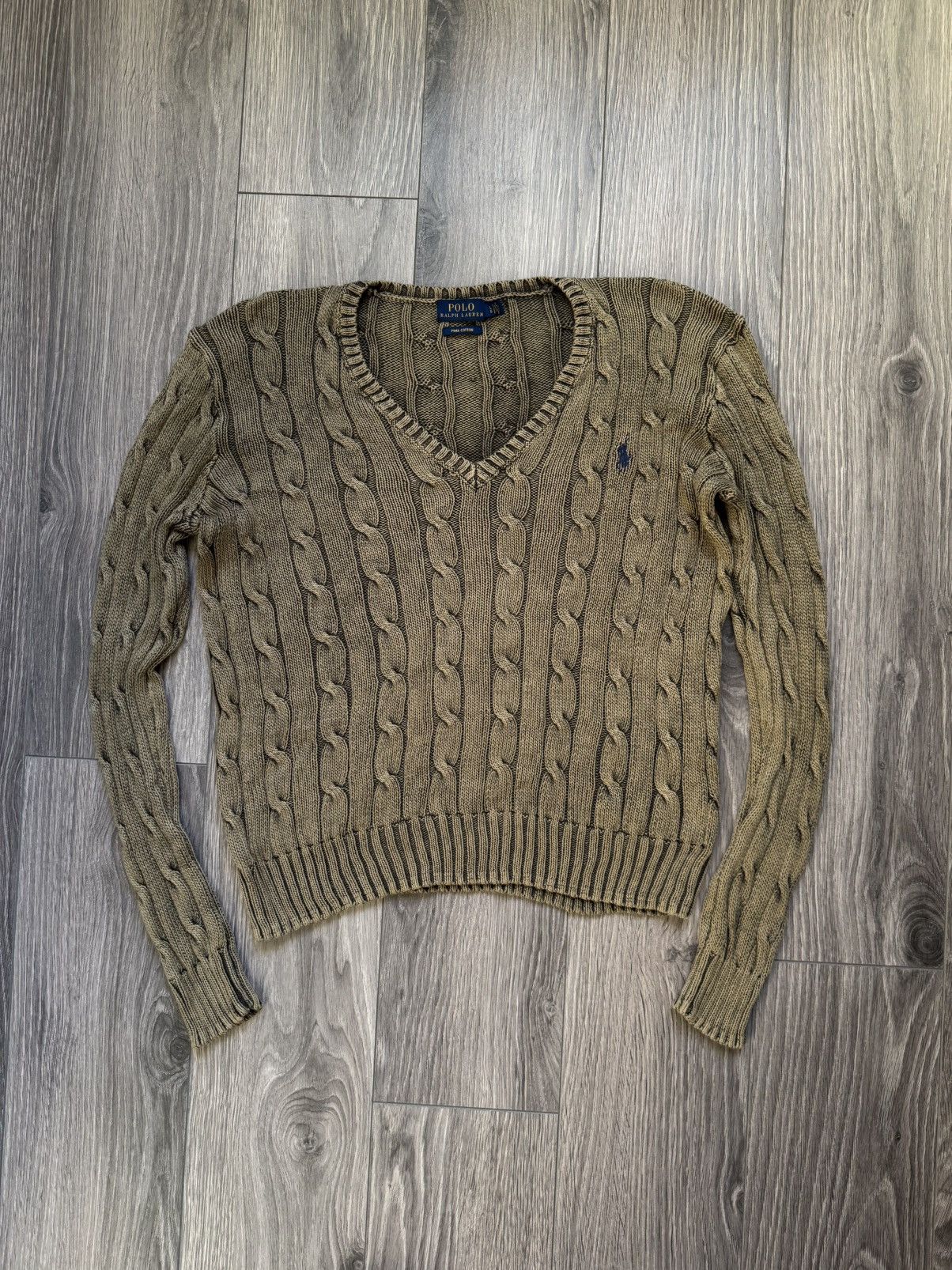 Polo Ralph Lauren Polo Ralph Lauren Cable Cotton V-Neck Olive Sweater L Size L / US 10 / IT 46 - 3 Thumbnail