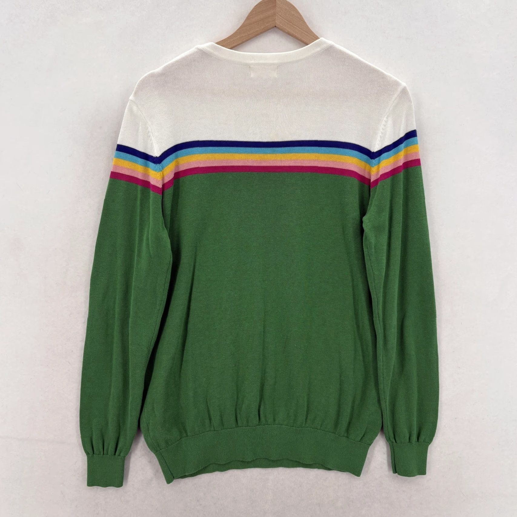 Vintage Sugarhill Brighton Sweater Womens 8 Green Rainbow Stripe Crew Neck Knit Jumper Size M / US 6-8 / IT 42-44 - 7 Thumbnail