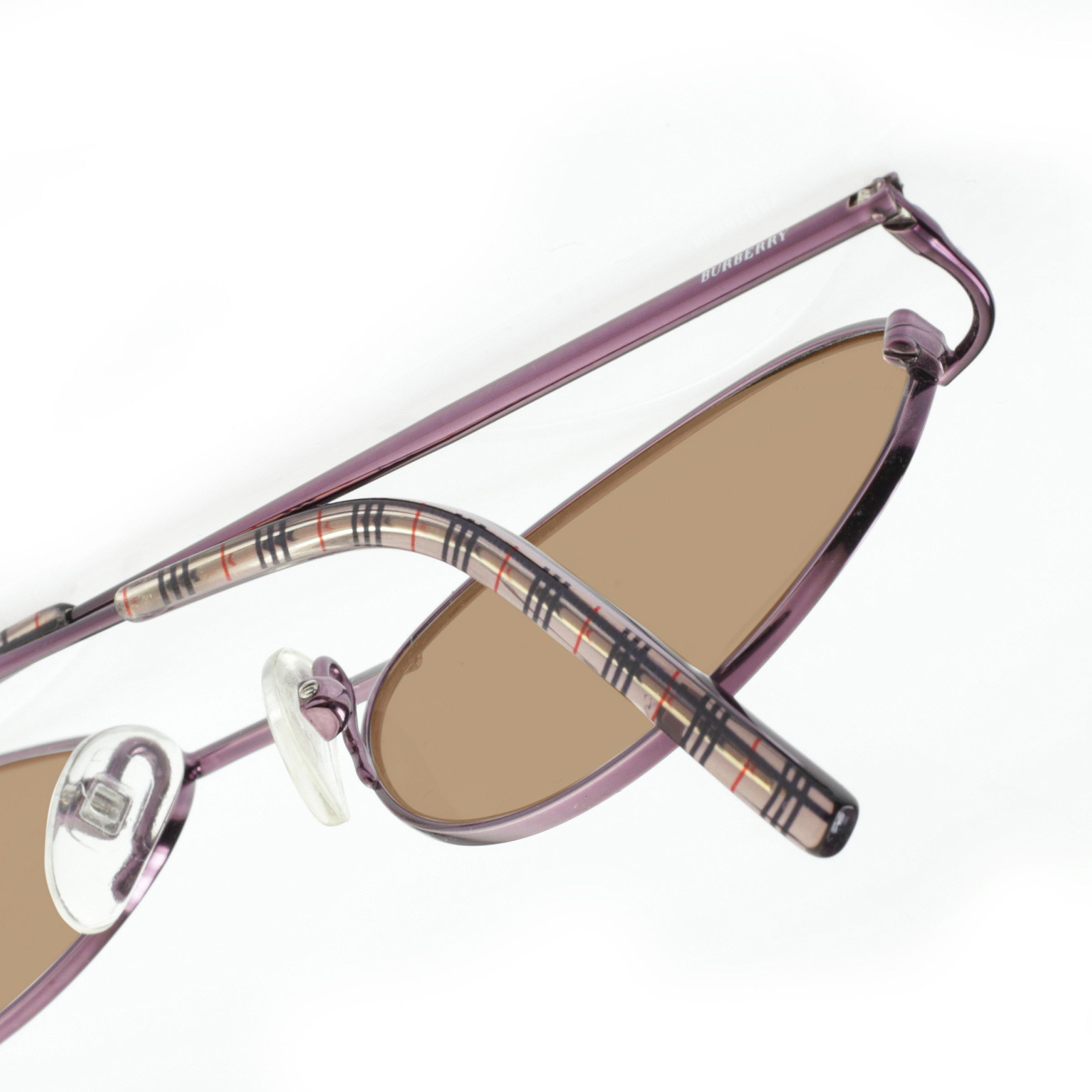 Burberry Burberry '90s Purple Check Oval Frame Sunglasses Brown Size ONE SIZE - 1 Thumbnail