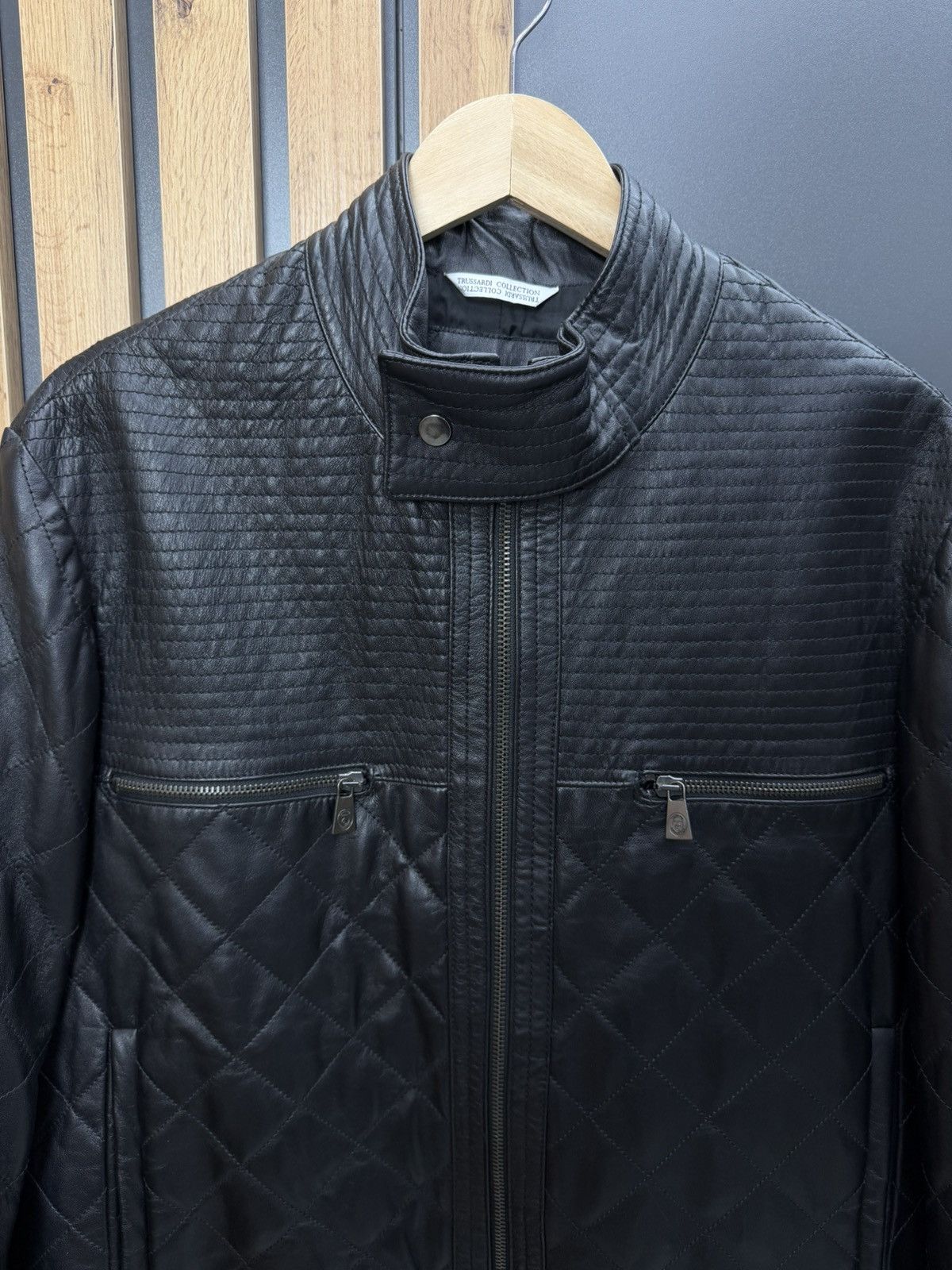 Trussardi Trussardi Collection Black Leather Quilted Jacket Moto Style Size US L / EU 52-54 / 3 - 2 Thumbnail