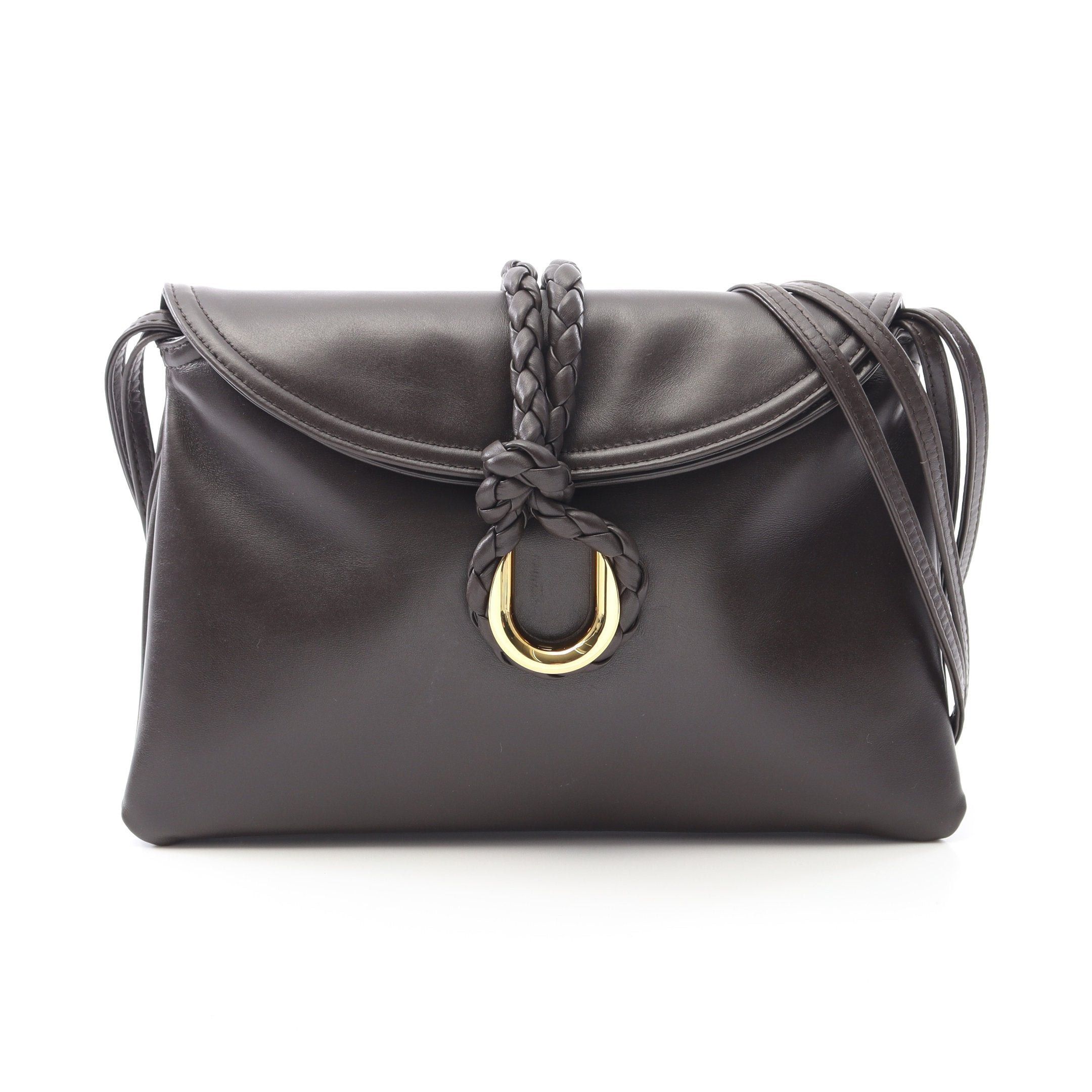 Bottega Veneta Small Libertad Fondende Shoulder Bag Leather Brown Double Flap, Women's