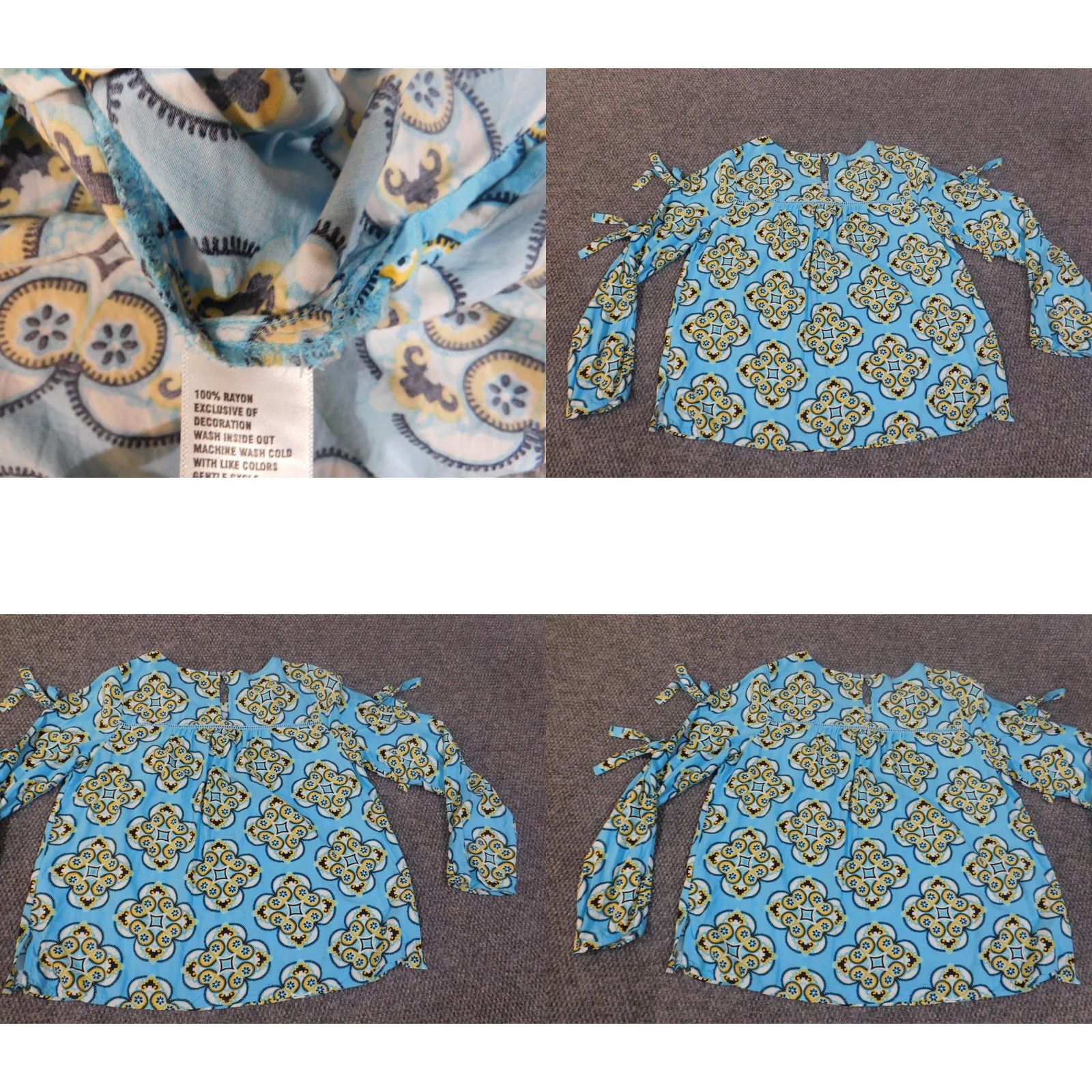 Vintage Crown & Ivy blouse Geometric Rayon Button Long Sleeve Round Neck Blue L Womens Regular fit, Pullover blouse Size L / US 10 / IT 46 - 8 Thumbnail