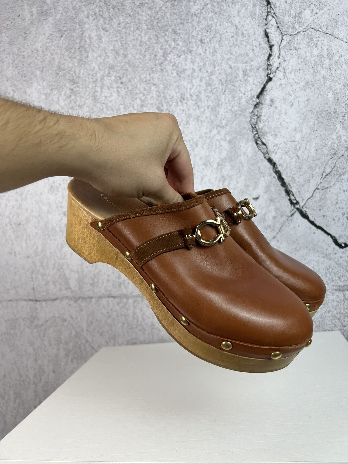image of Designer Cosmo Paris Slip On Brown Leather Boots Shoes, Women's (Size 11)