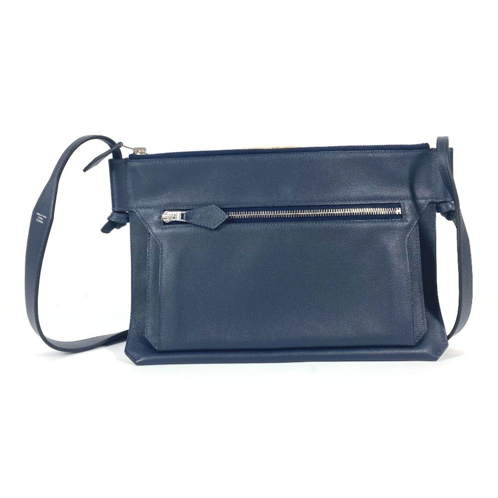 Hermes Ultra Pla Gm Crossbody Bag Shoulder Leather Men's Navy in Blue