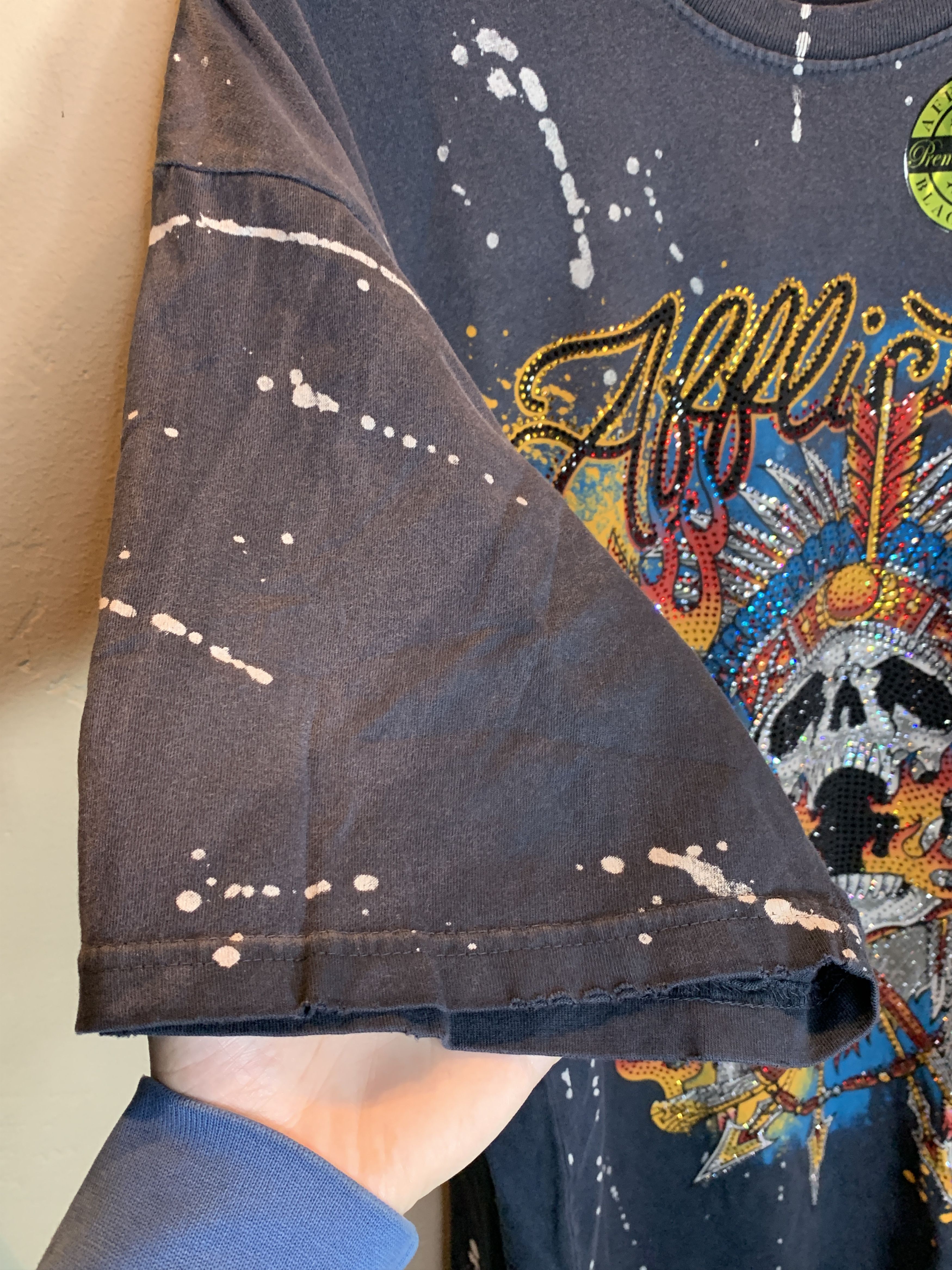 Affliction RARE* New Affliction Black Label Rhinestone Distressed Shirt Size US XXL / EU 58 / 5 - 6 Thumbnail