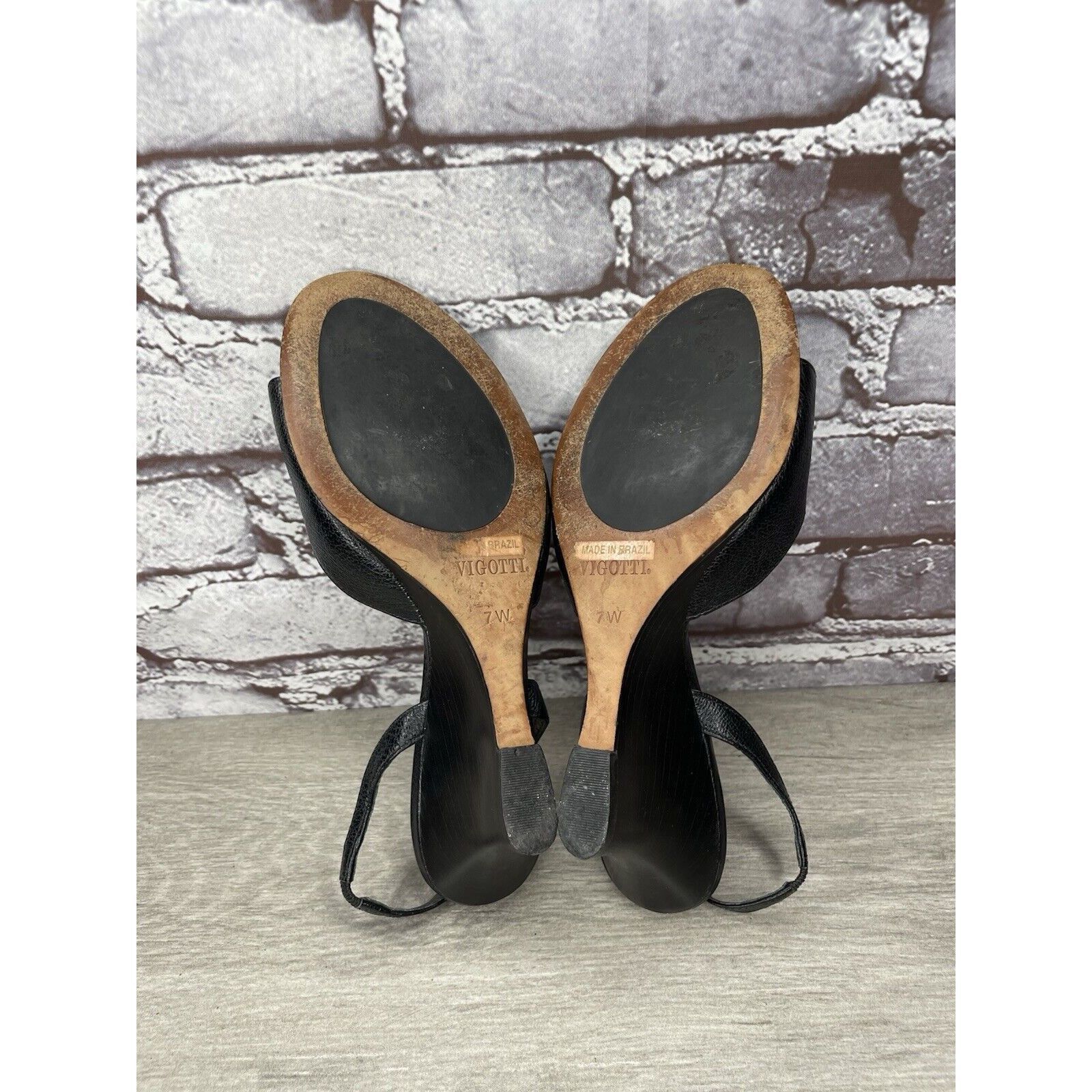 Other Vigotti Black Leather Open Toe Slingback High Wedge Sandals Size US 7 / IT 37 - 22 Thumbnail