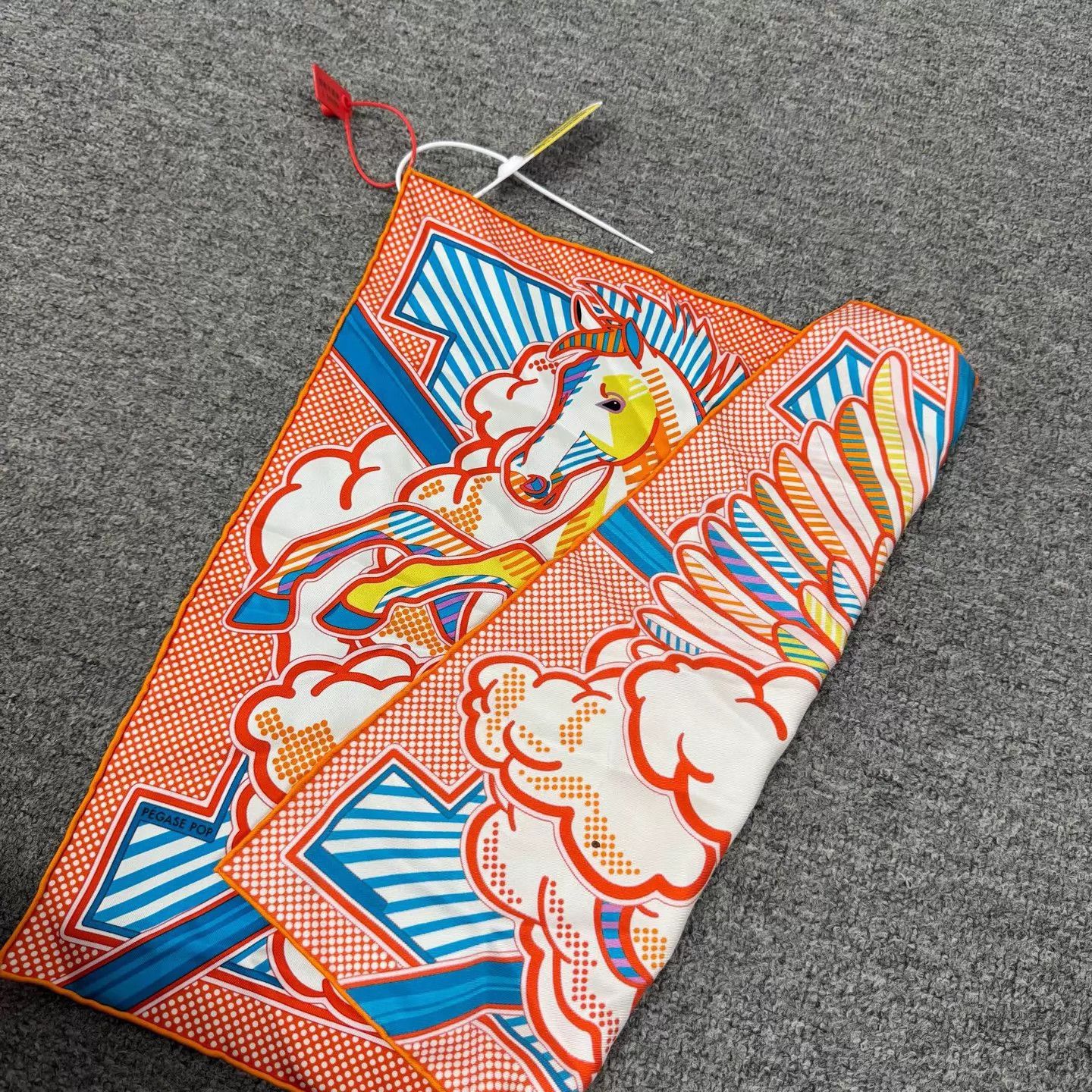 Hermes Hermes Pop Pegasus Silk Scarf Orange 45x45 Rare Discontinued Size ONE SIZE - 2 Thumbnail