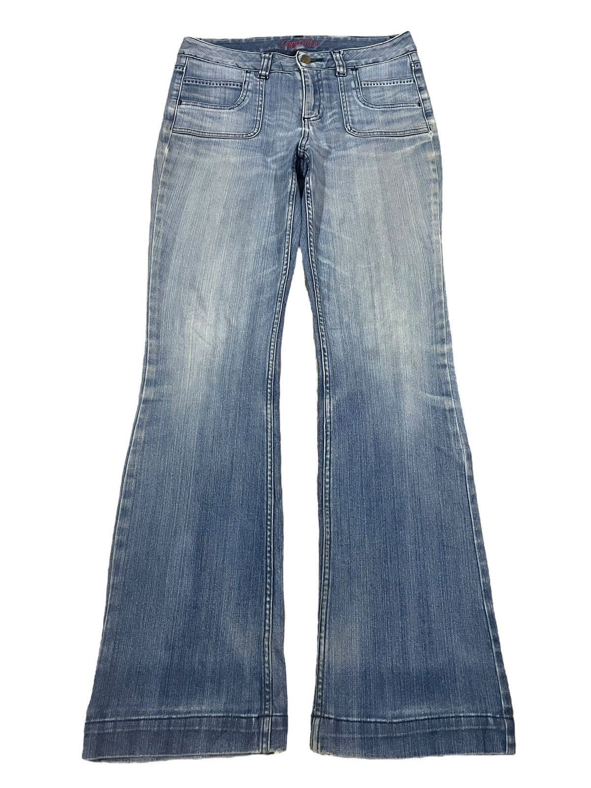 Vintage Japanese Brand Crazy Front Pocket Washed Flare Jeans