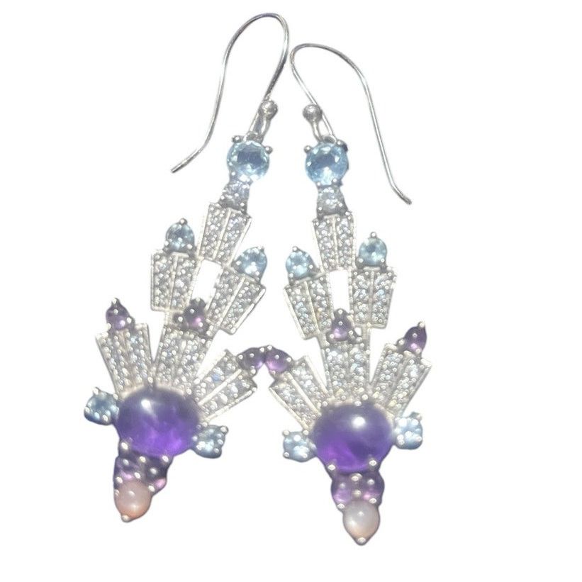 Other Hespera Art Deco Multi Gem Earrings Amethyst Topaz Moonstone Size ONE SIZE - 1 Thumbnail
