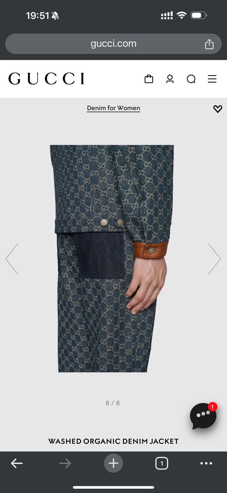 Gucci GUCCI WASHED ORGANIC DENIM JACKET Size US S / EU 44-46 / 1 - 4 Thumbnail