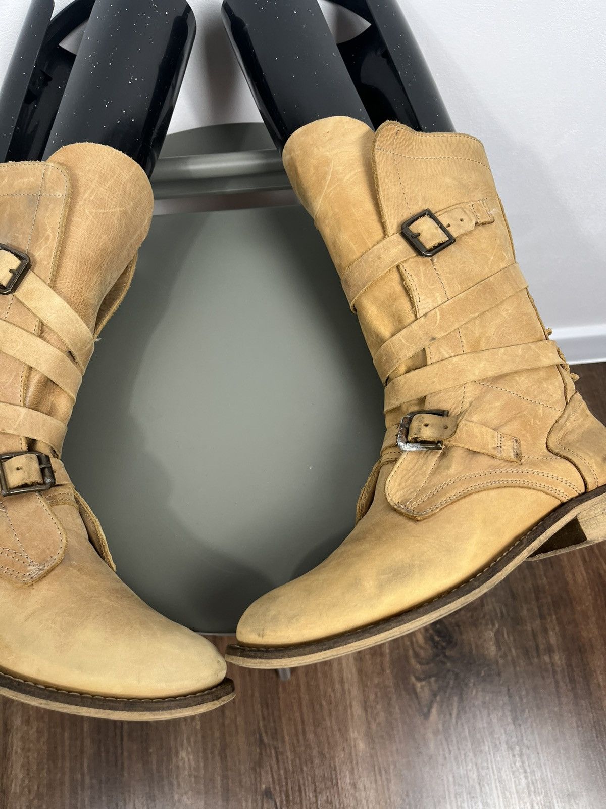 Other Vintage Tan Leather Mid-Calf Boots with Buckle Straps Size US 7.5 / IT 37.5 - 4 Thumbnail