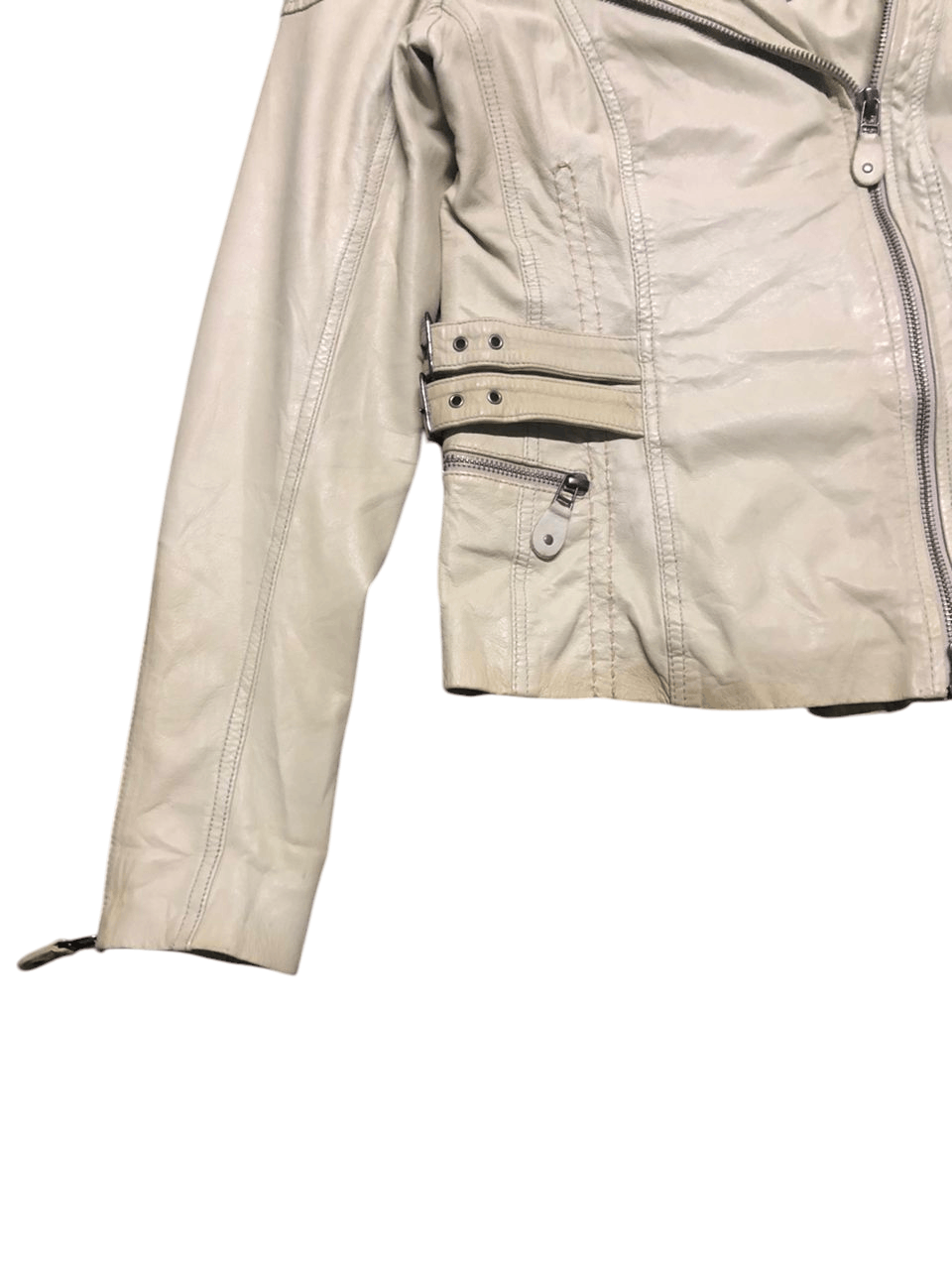Branded Leather × Leather MAX&Co. Double Collar Lamb leather Ride Jacket Cream Size US XXS / EU 40 - 7 Thumbnail