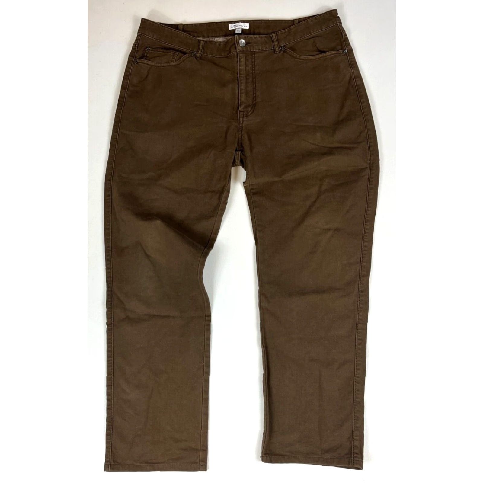 Peter Millar Peter Millar Crown Vintage Canvas Pants Mens 38x30 Chino Flat Front Belt Loops 98% Cotton 2% Spandex Green Brown Size US 38 / EU 54 - 2 Thumbnail