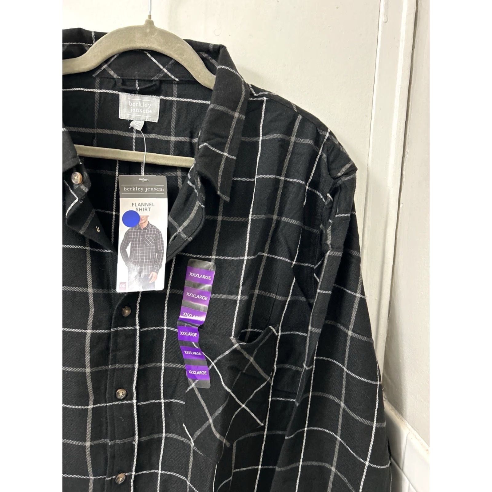 Vintage Berkley Jensen Flannel Shirt Mens 3XL Black Windowpane Plaid Button Down L/S NWT Size US XXL / EU 58 / 5 - 4 Thumbnail