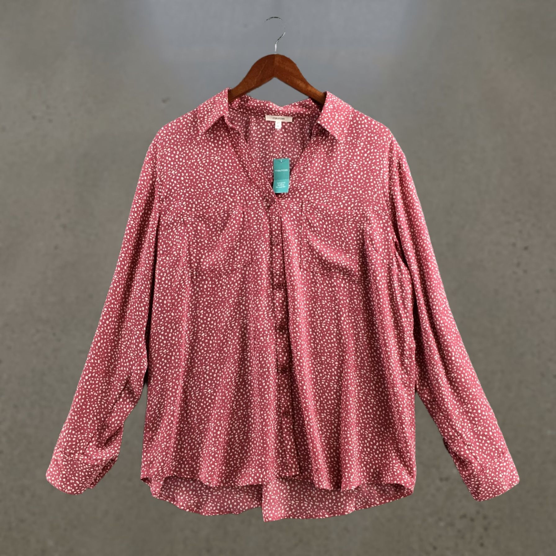 Vintage Maurices Blouse Womens XL Pink Long Sleeve Collared Button Down Polka Dot NEW Size XL / US 12-14 / IT 48-50 - 1 Thumbnail