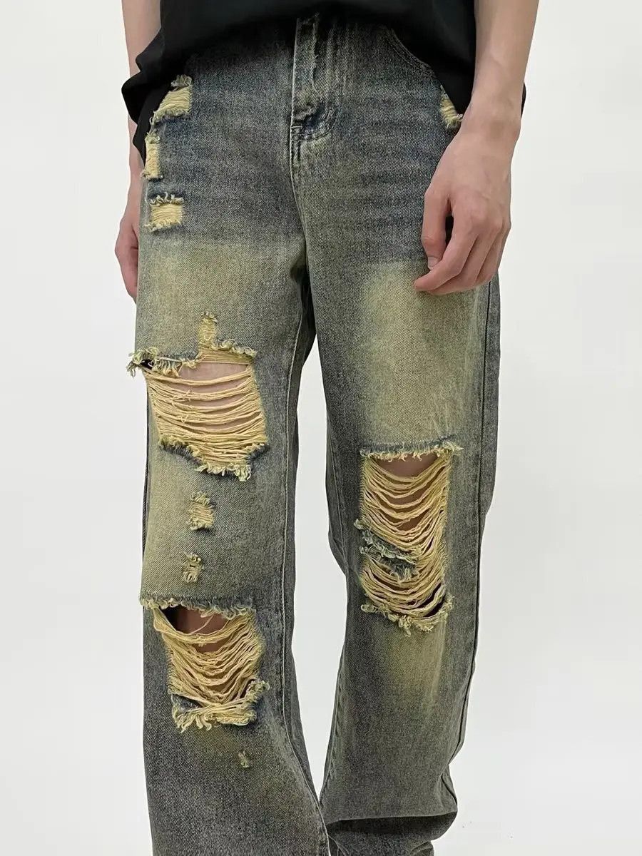 Japanese Brand Loose straight leg washed ripped jeans Size US 32 / EU 48 - 4 Thumbnail