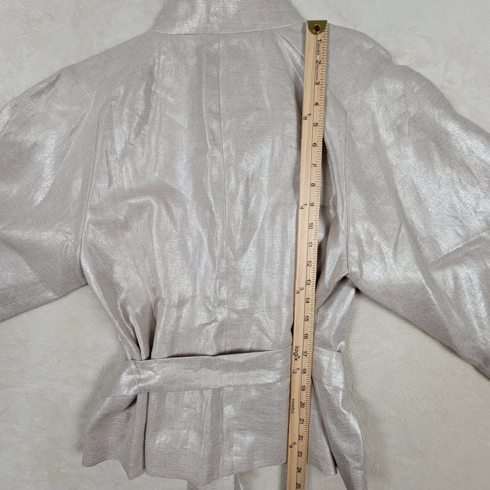 Vintage Semantiks Jacket Cream Gold Metallic Linen Belted Coat Size M Size M / US 6-8 / IT 42-44 - 6 Thumbnail