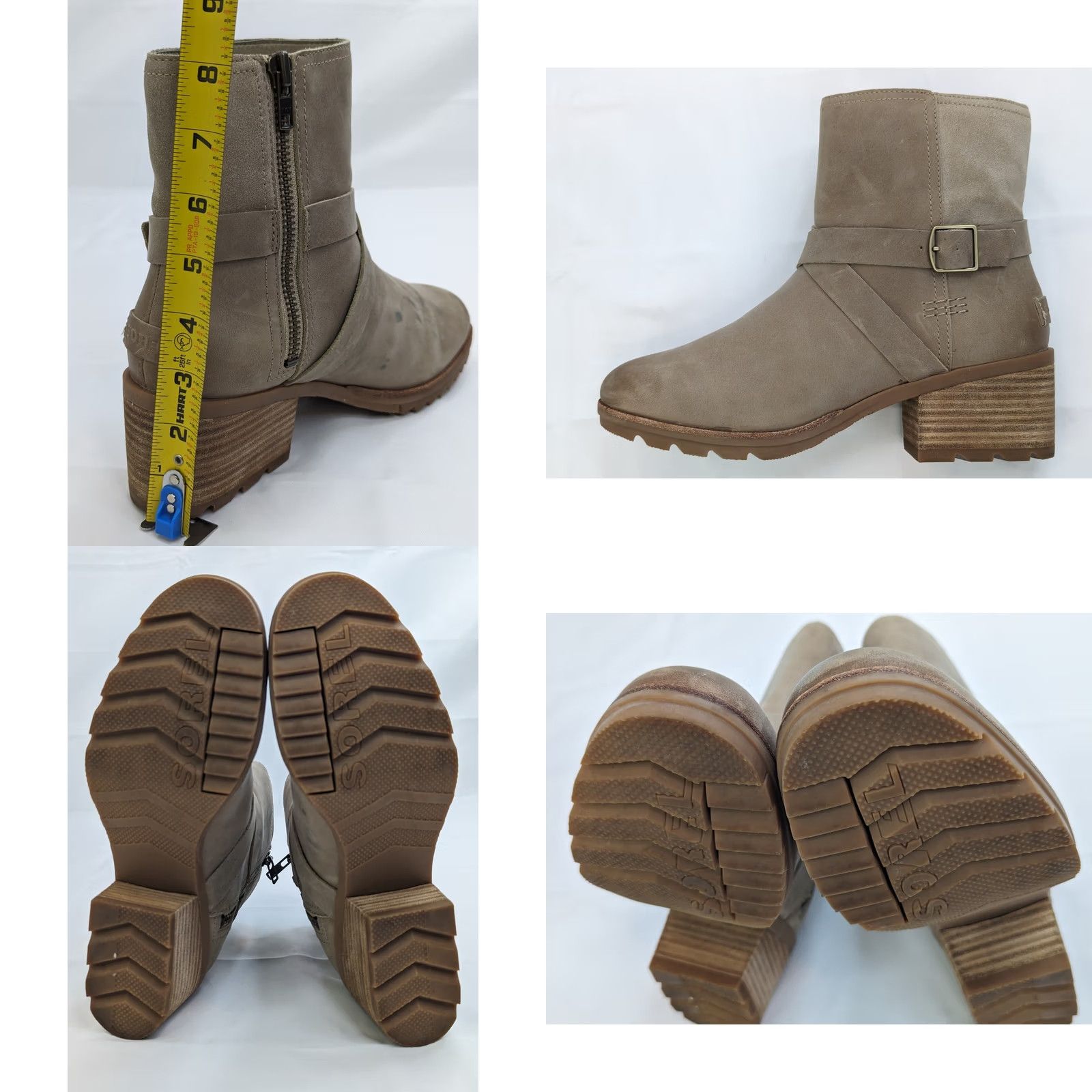 SOREL SOREL Out N About Boots Women 9 Taupe Leather Ankle 8" Tall w 2.5" Heel Buckle Strap Zip NL3708-251 Brown Leather Western Casual Winter Fall Size US 9 / IT 39 - 9 Thumbnail